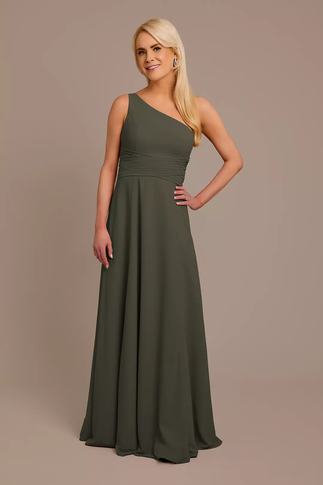Chiffon One-Shoulder Dress with Tie - Image 80