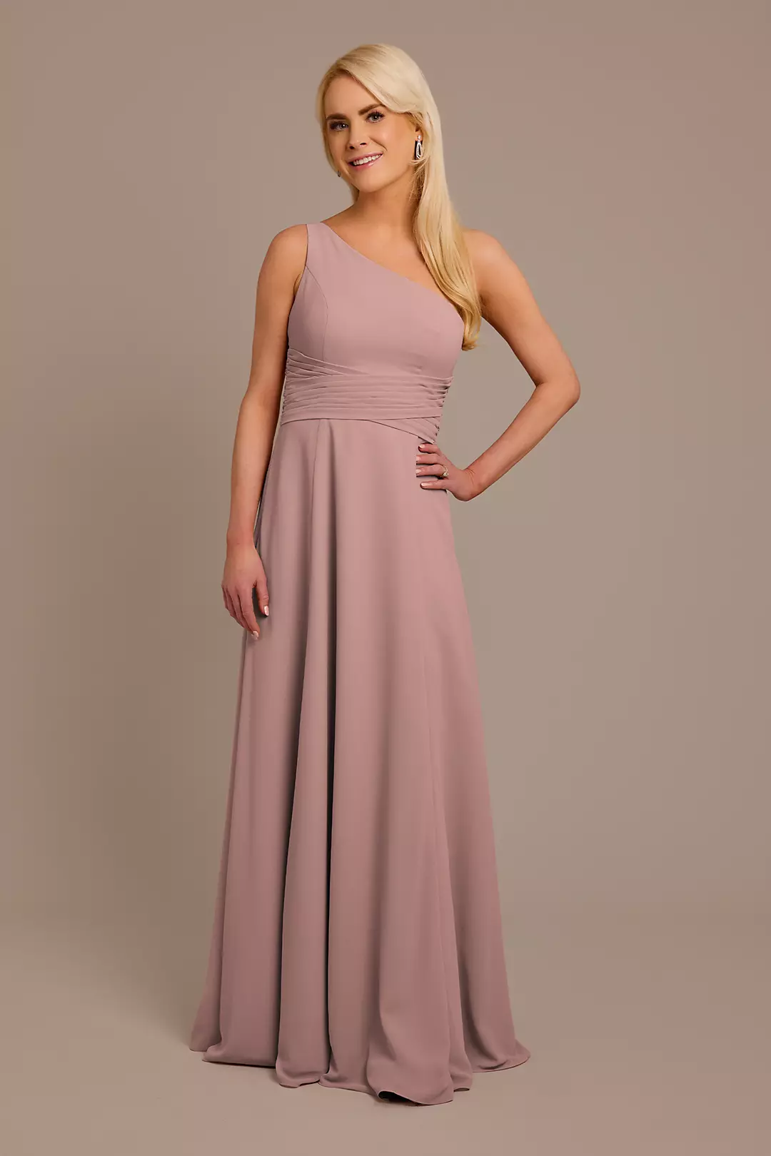 Chiffon One-Shoulder Dress with Tie - Image 92