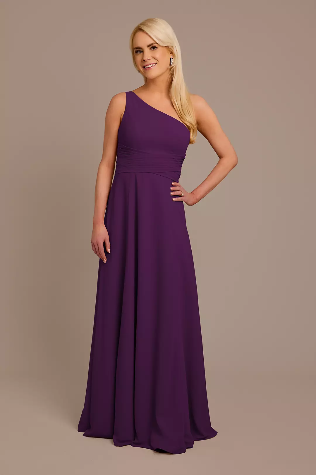 Chiffon One-Shoulder Dress with Tie - Image 93