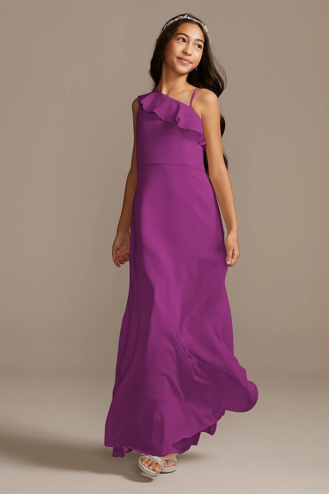One Shoulder Chiffon Junior Bridesmaid Dress - Image 13