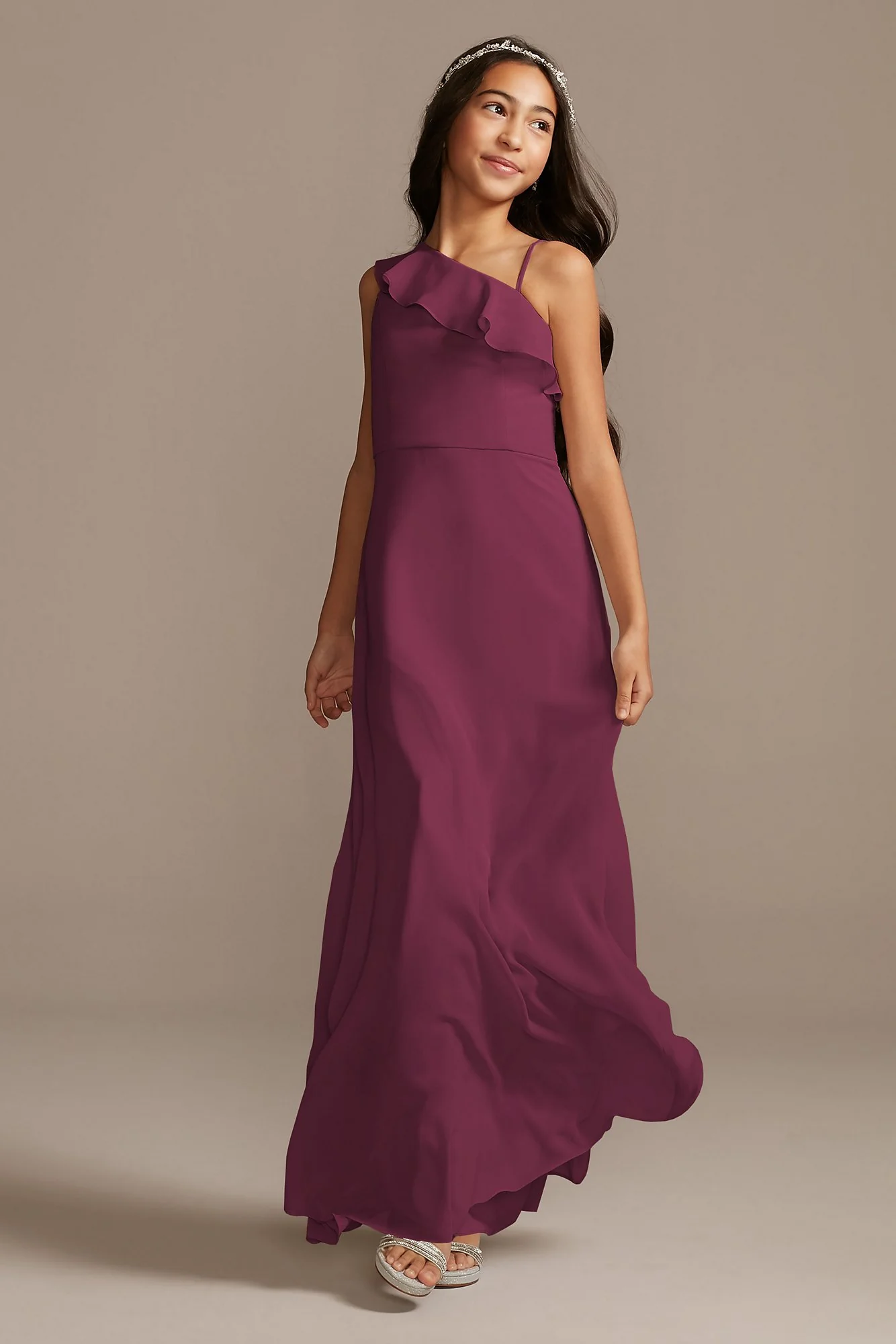 One Shoulder Chiffon Junior Bridesmaid Dress - Image 18