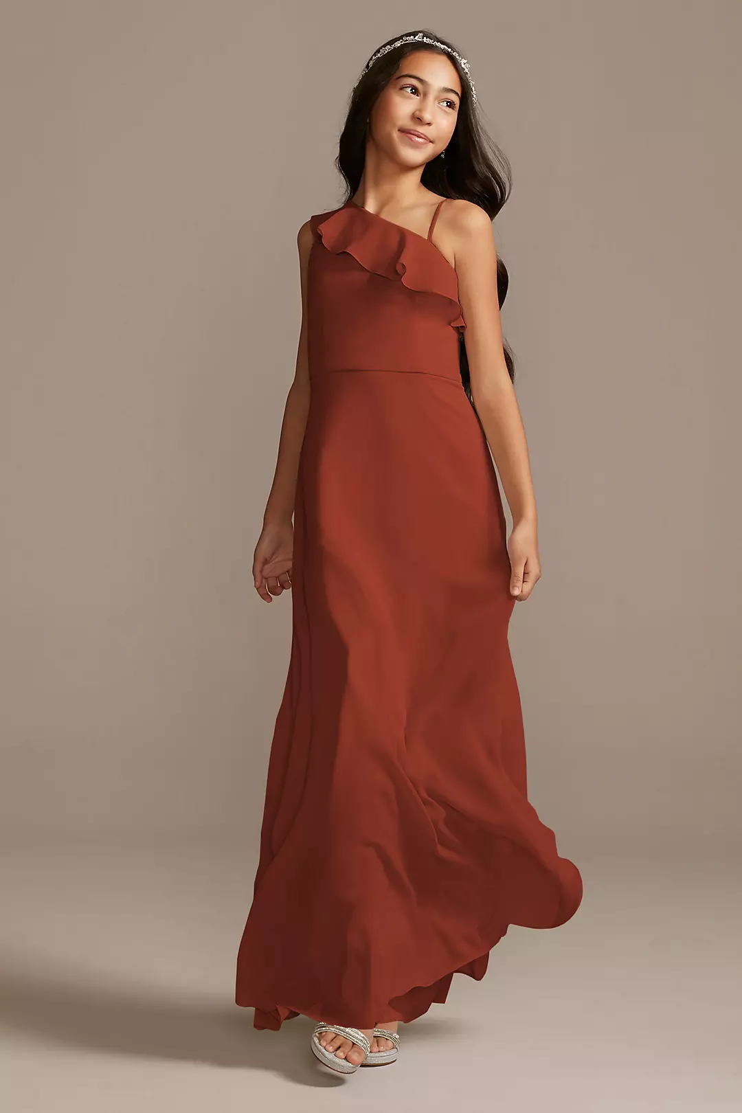 One Shoulder Chiffon Junior Bridesmaid Dress - Image 30