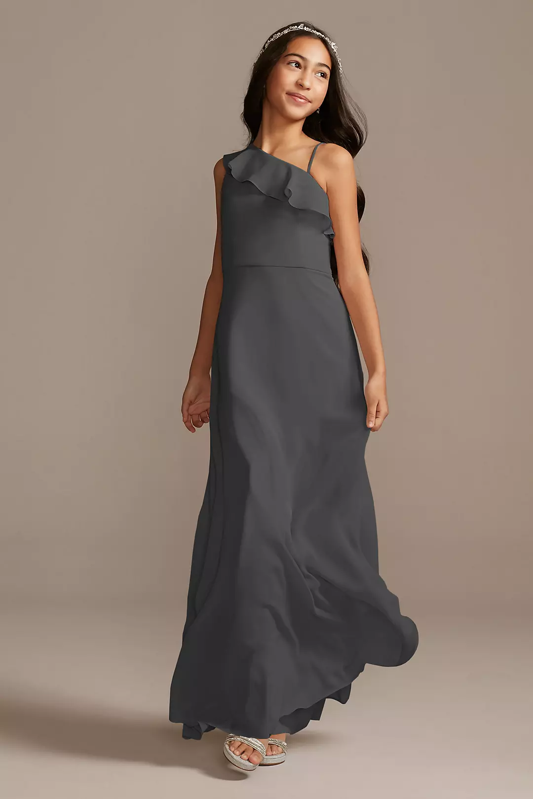 One Shoulder Chiffon Junior Bridesmaid Dress - Image 38