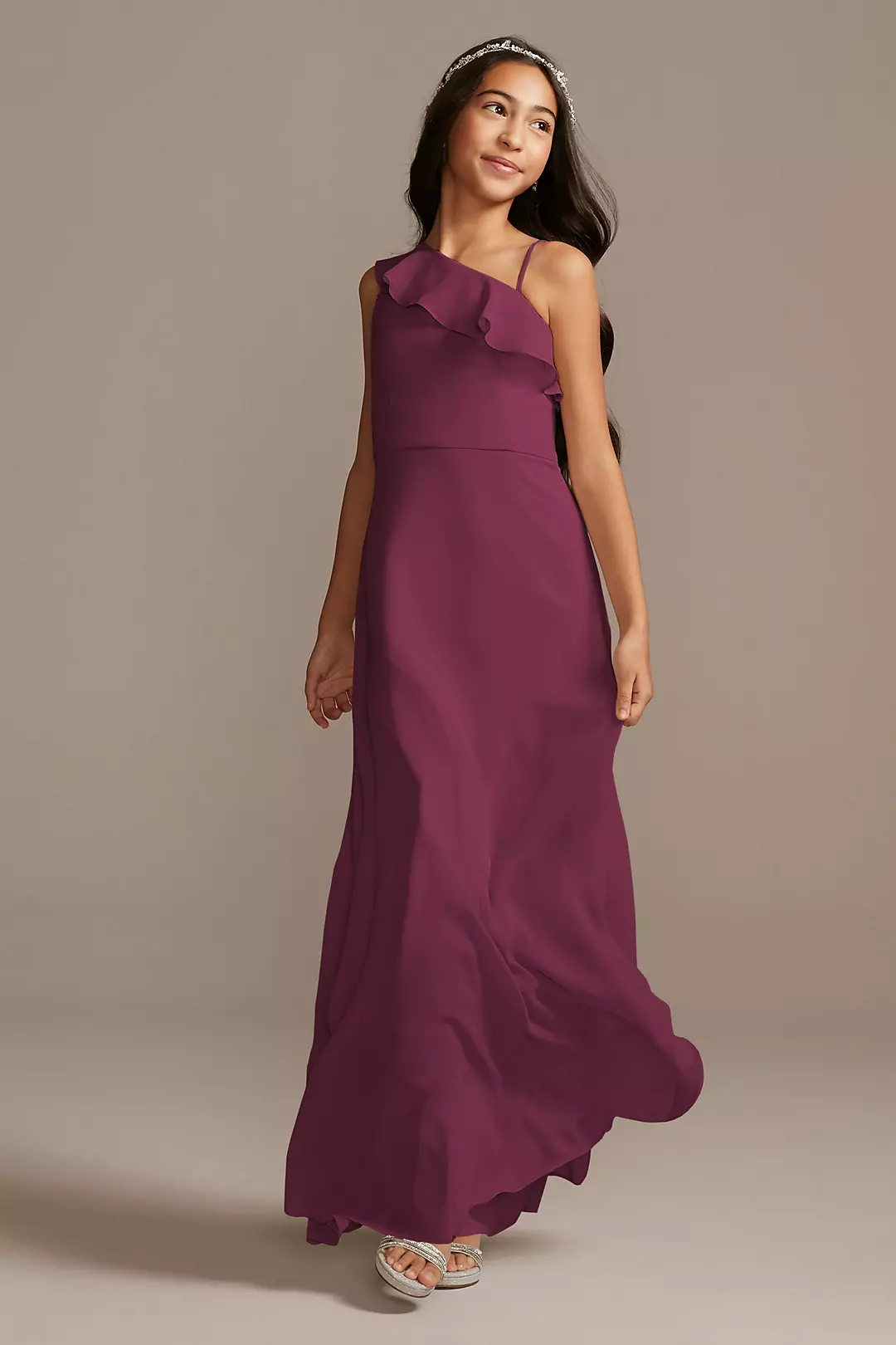 One Shoulder Chiffon Junior Bridesmaid Dress - Image 56