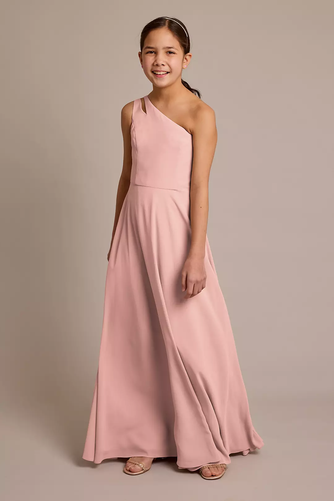 Chiffon One-Shoulder Junior Dress - Image 17