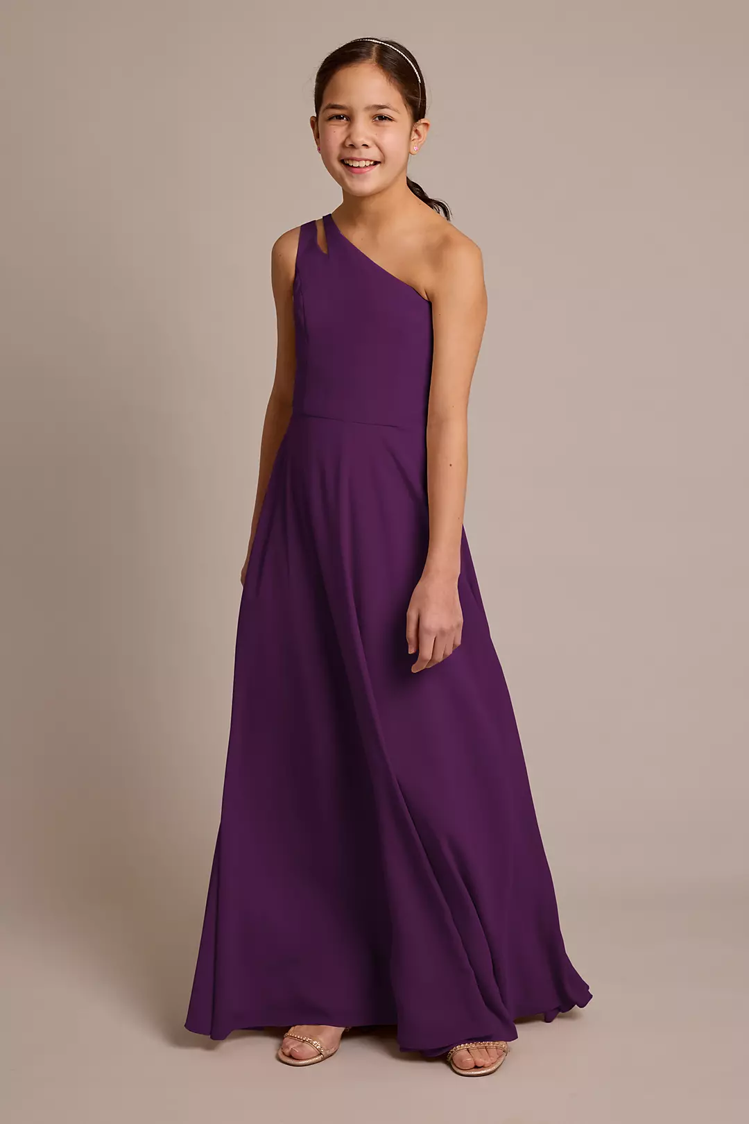 Chiffon One-Shoulder Junior Dress - Image 25