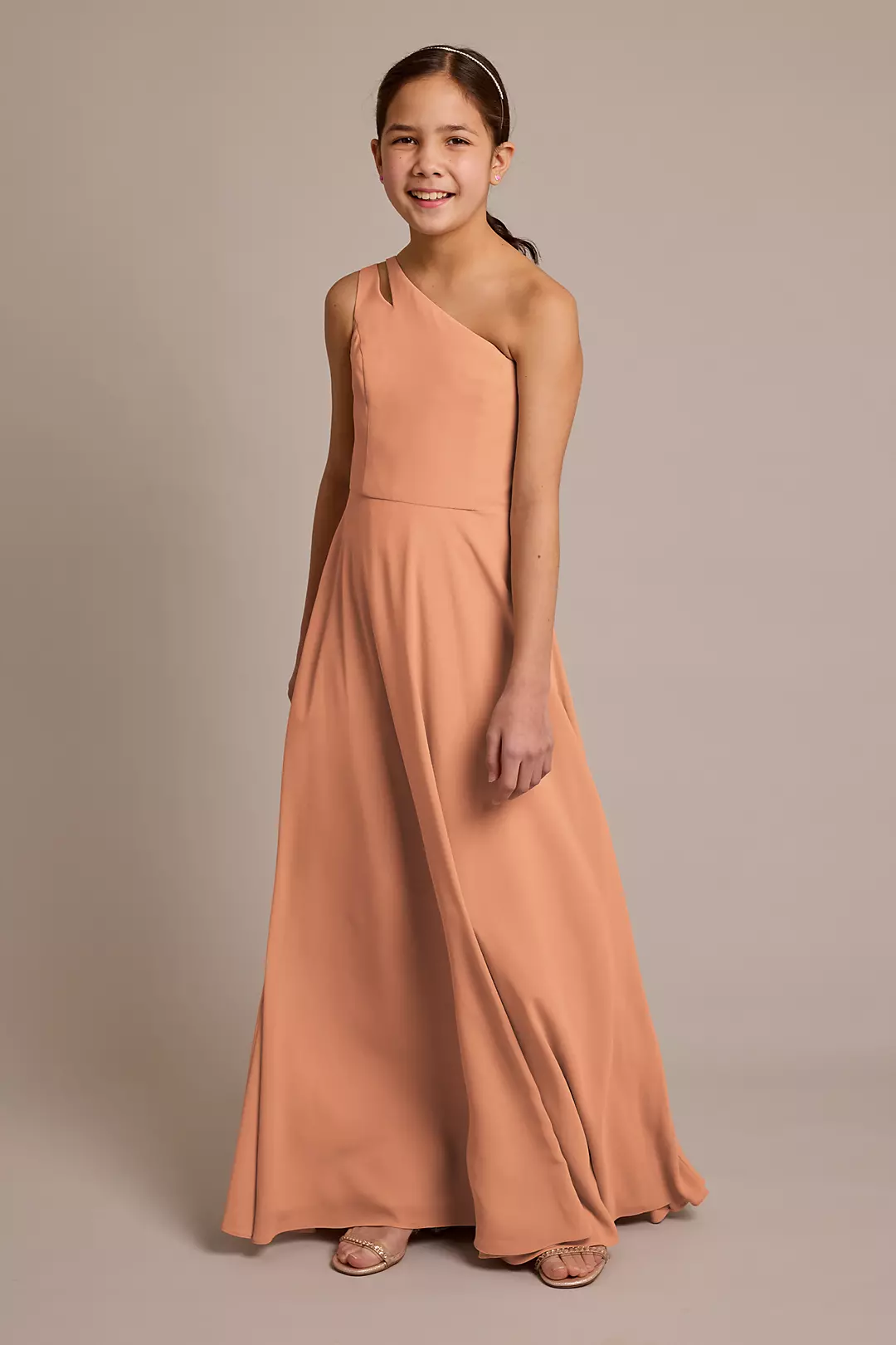 Chiffon One-Shoulder Junior Dress - Image 39