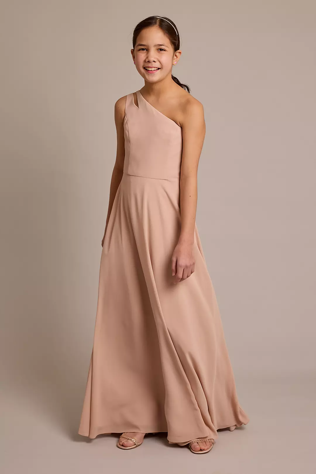 Chiffon One-Shoulder Junior Dress - Image 43
