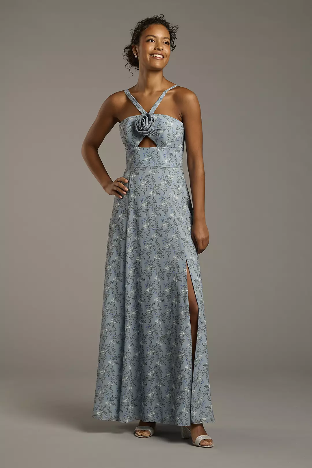 Chiffon Rosette A-Line Dress with Cutout - Image 7