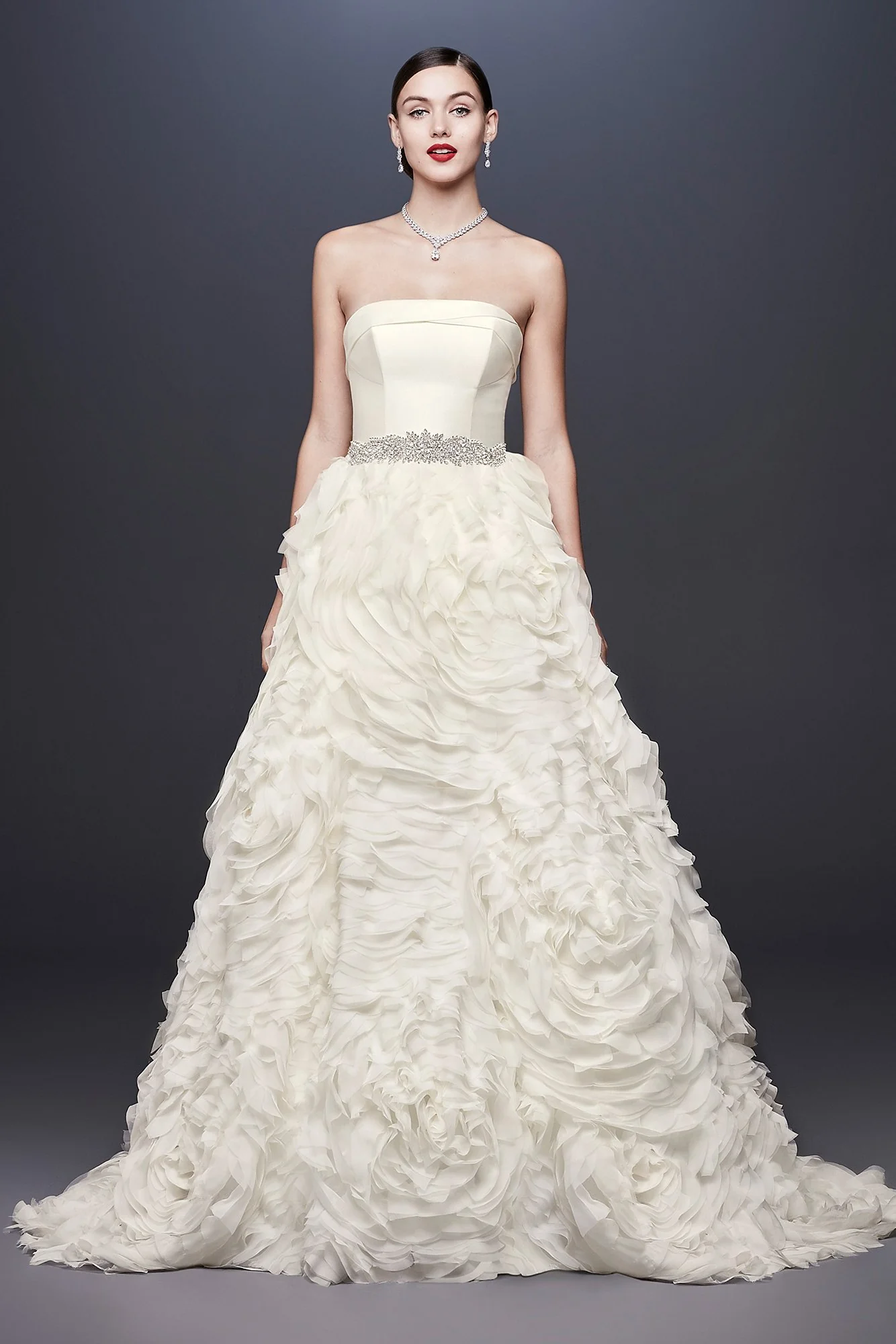 Chiffon Rosette Strapless Ball Gown Wedding Dress