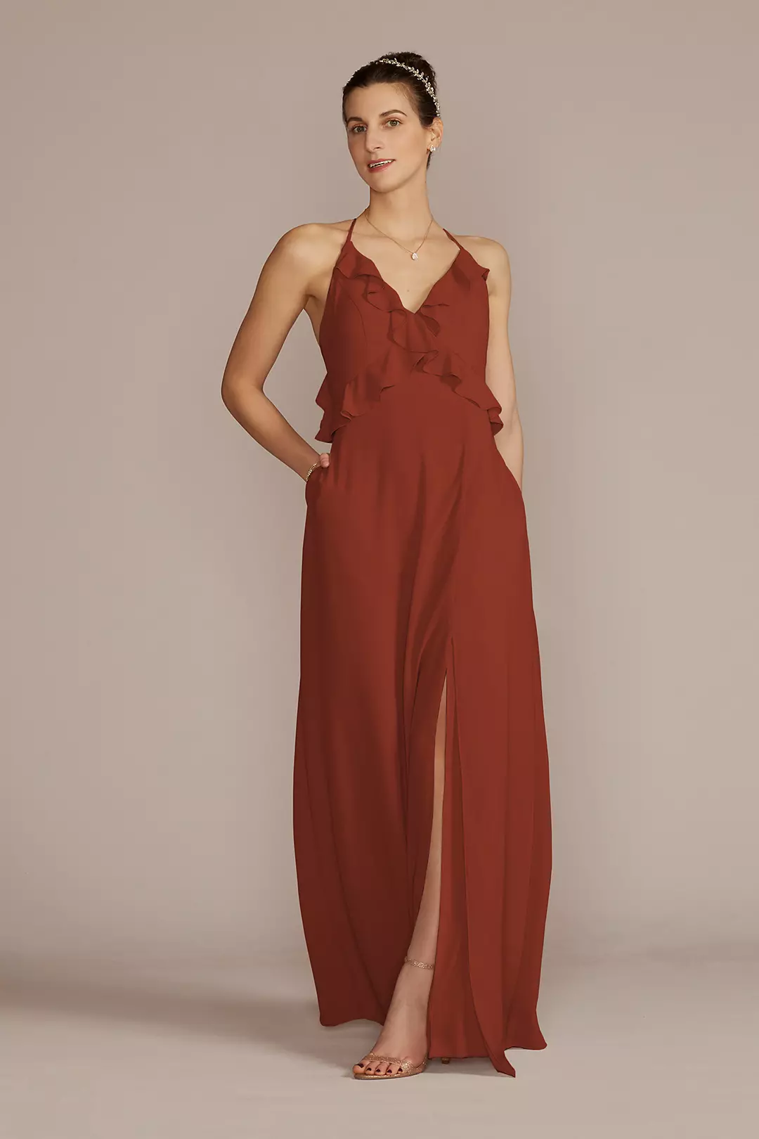 Chiffon Ruffle Empire Waist Dress - Image 13