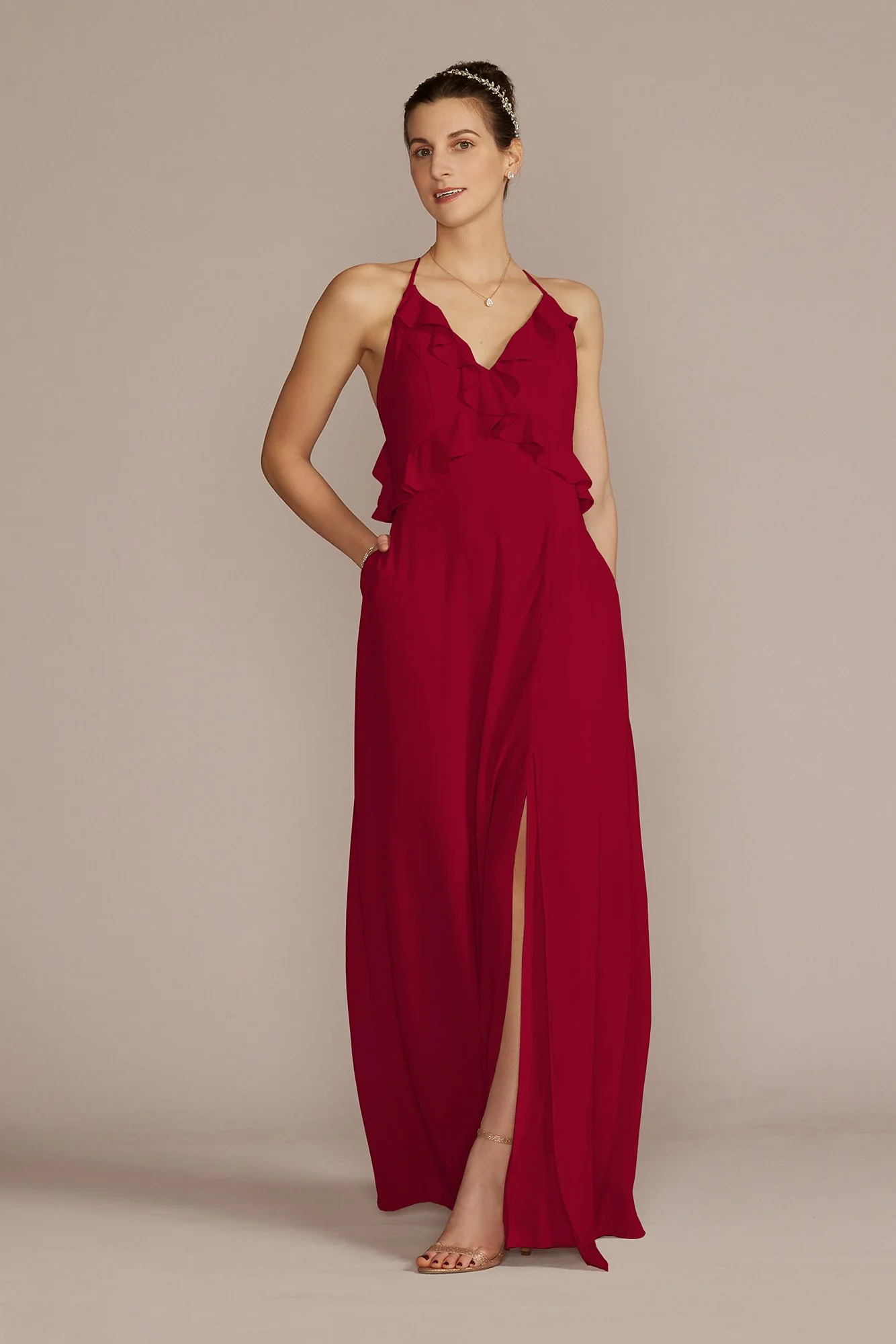 Chiffon Ruffle Empire Waist Dress - Image 25