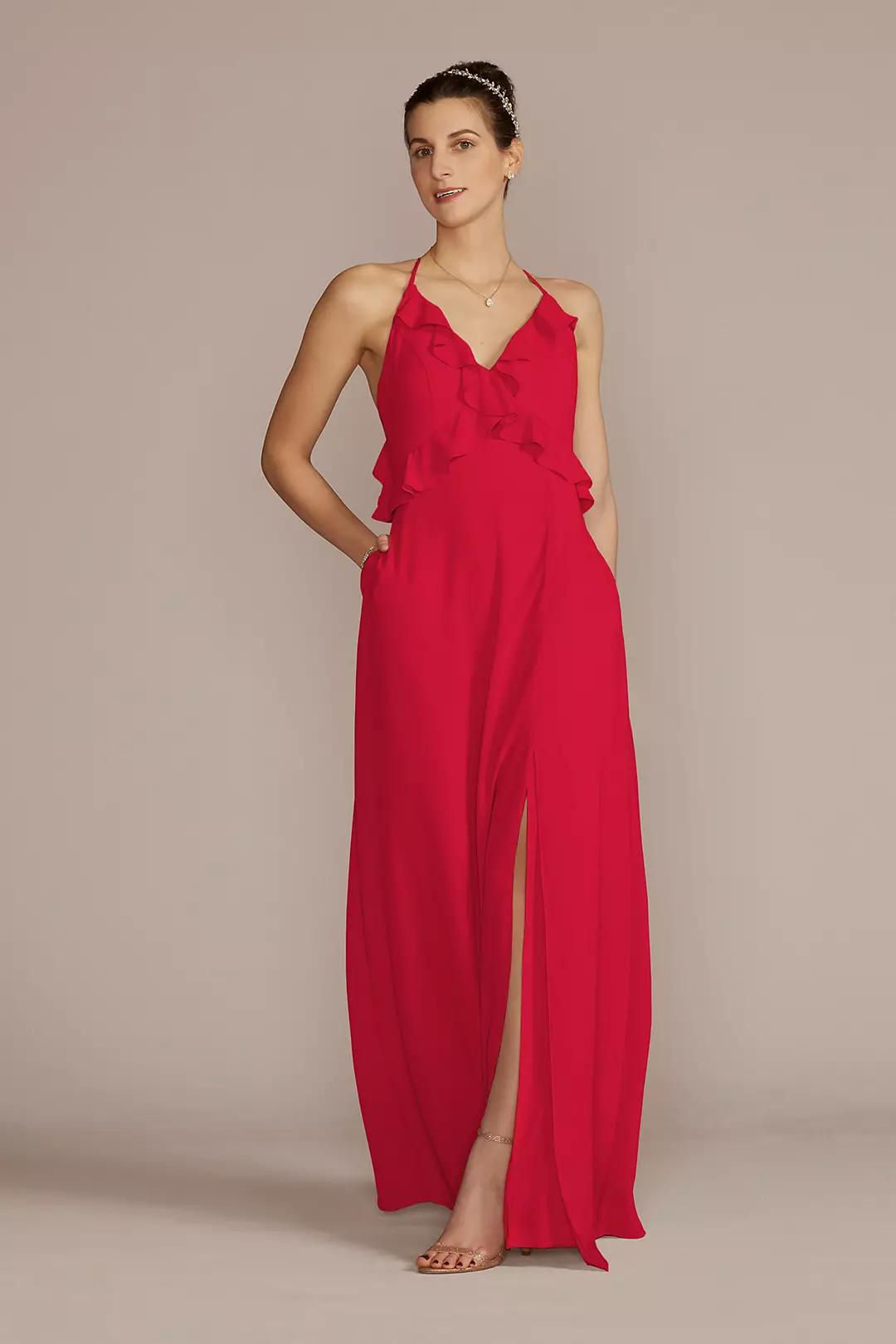 Chiffon Ruffle Empire Waist Dress - Image 29