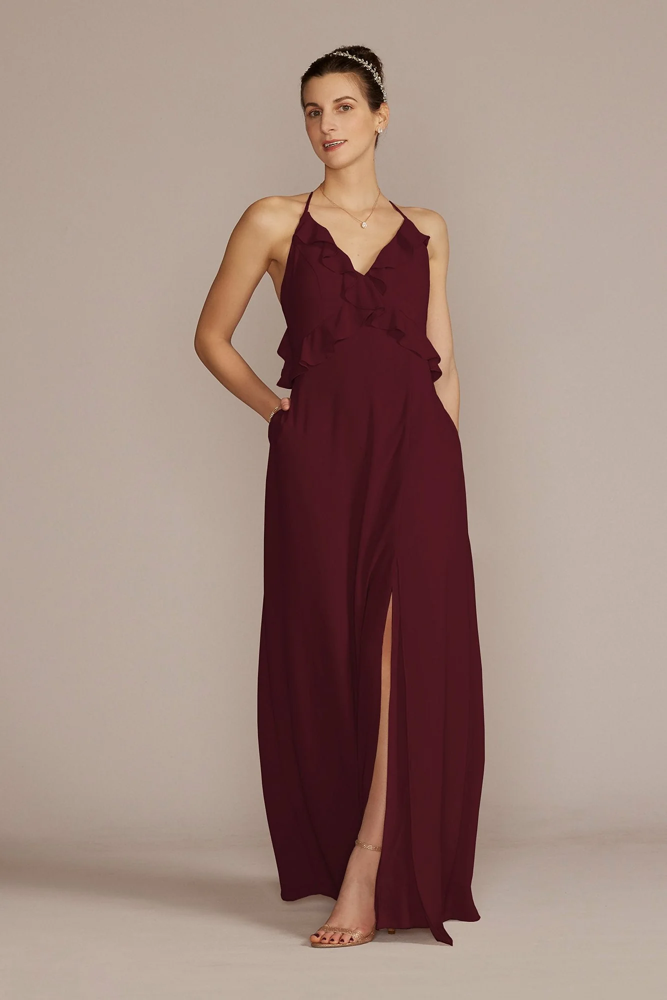 Chiffon Ruffle Empire Waist Dress - Image 31