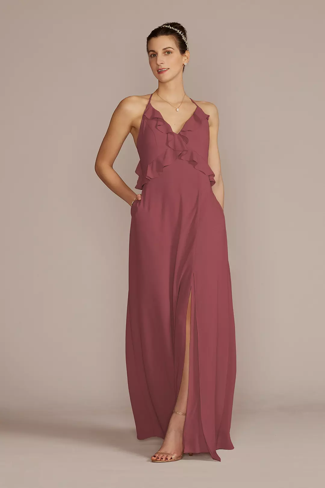 Chiffon Ruffle Empire Waist Dress - Image 35