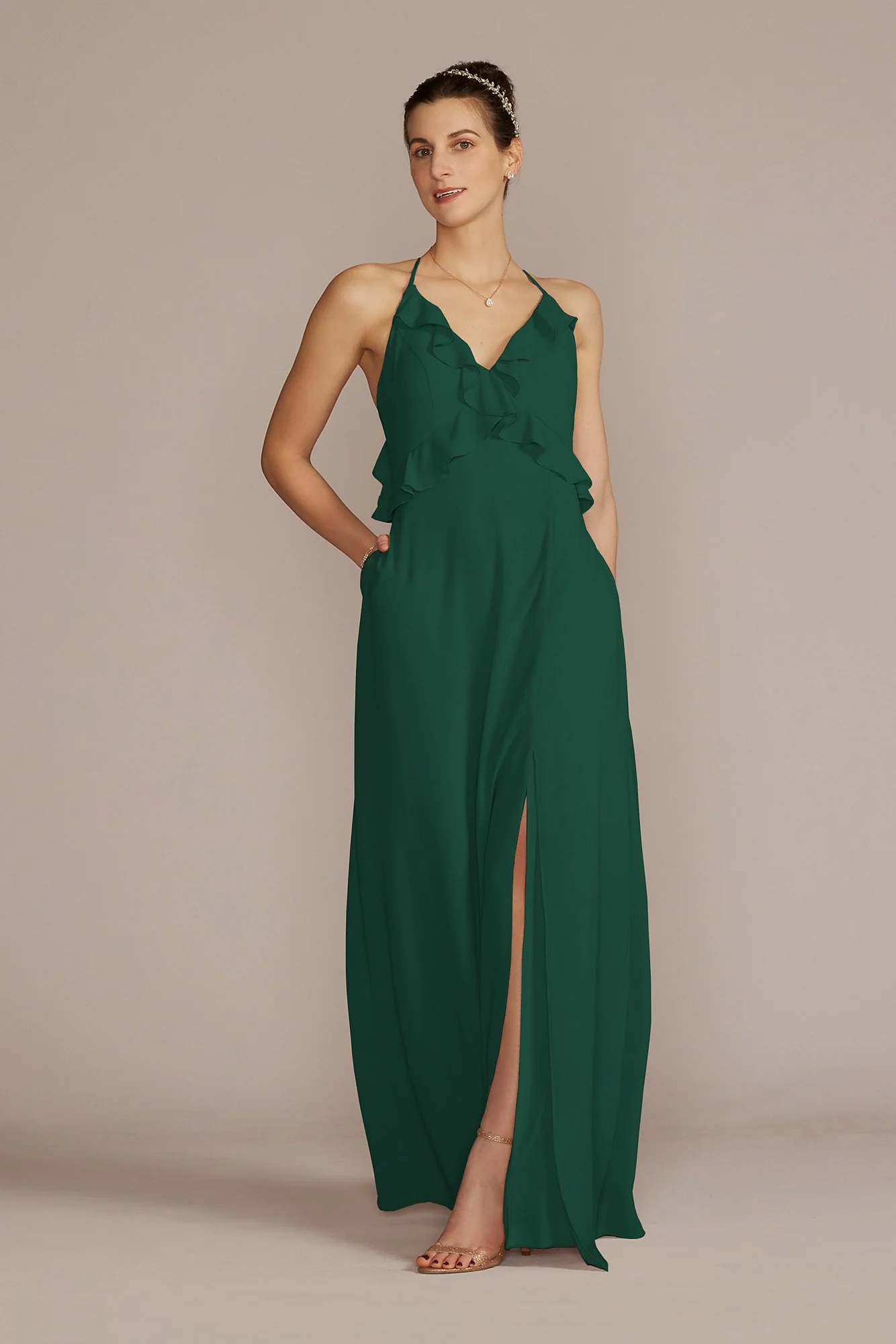 Chiffon Ruffle Empire Waist Dress - Image 44
