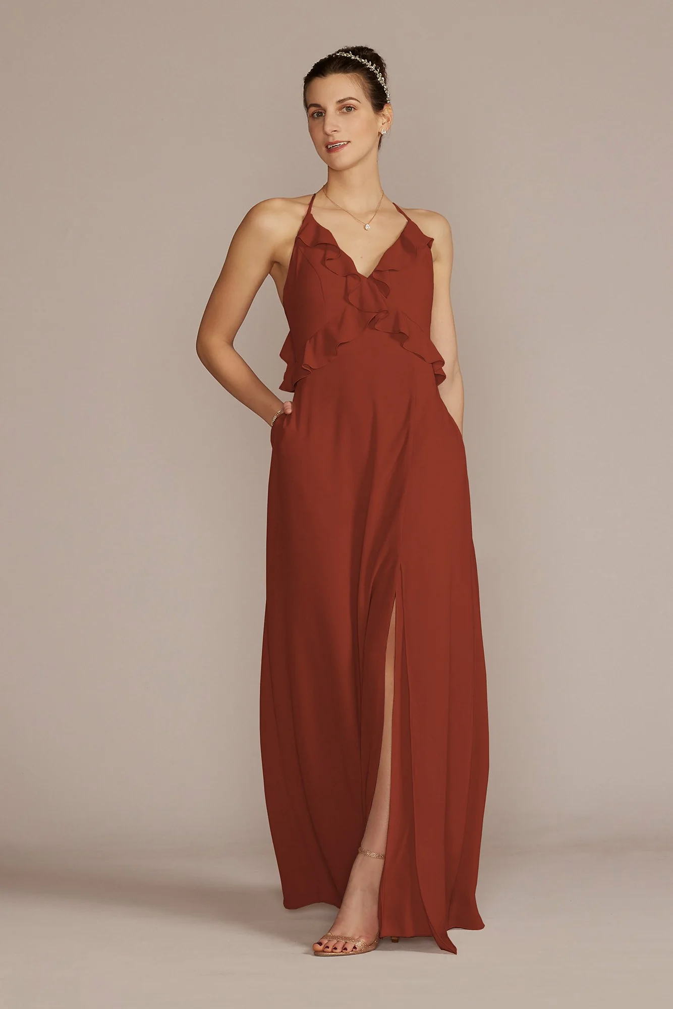 Chiffon Ruffle Empire Waist Dress - Image 48