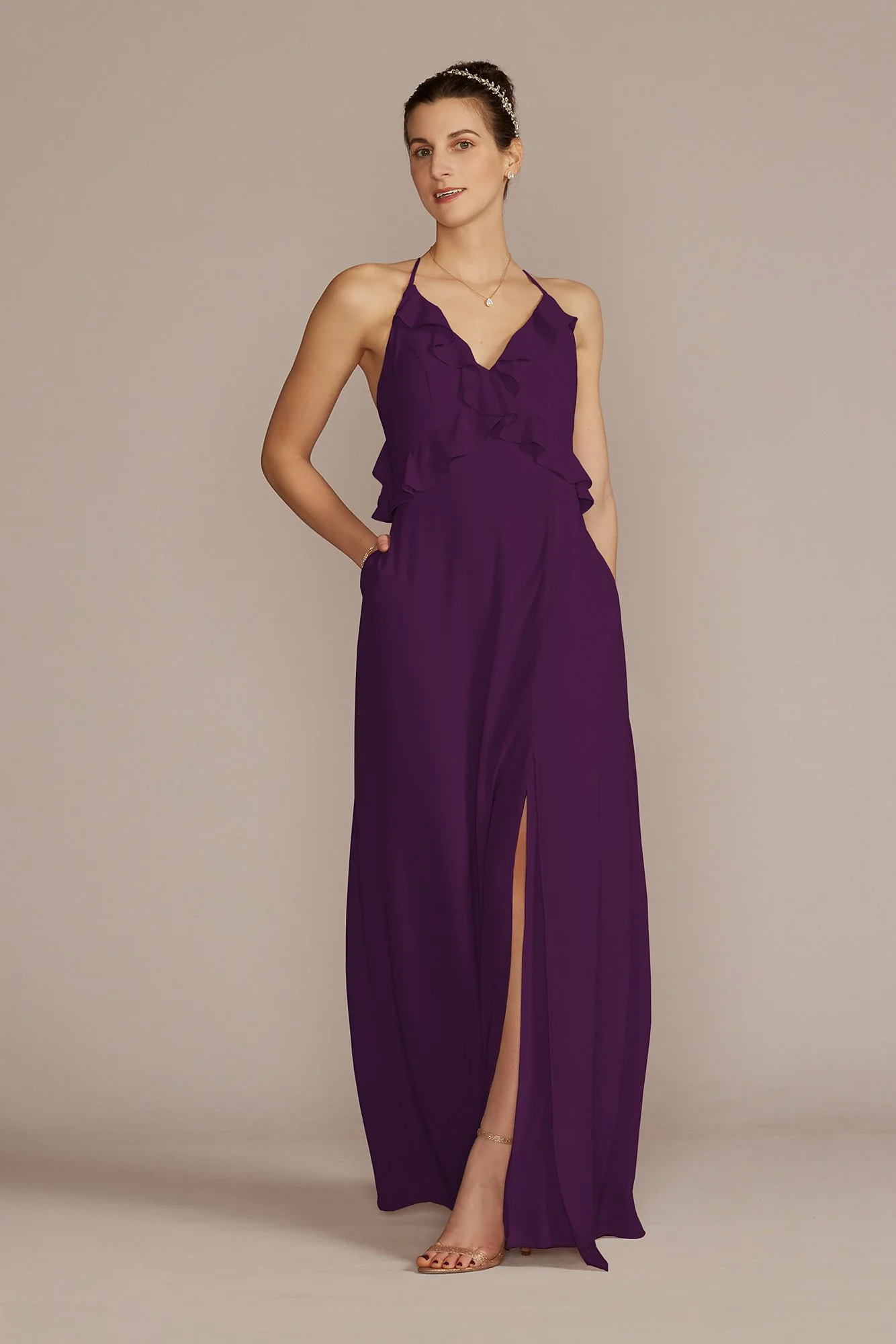 Chiffon Ruffle Empire Waist Dress - Image 50