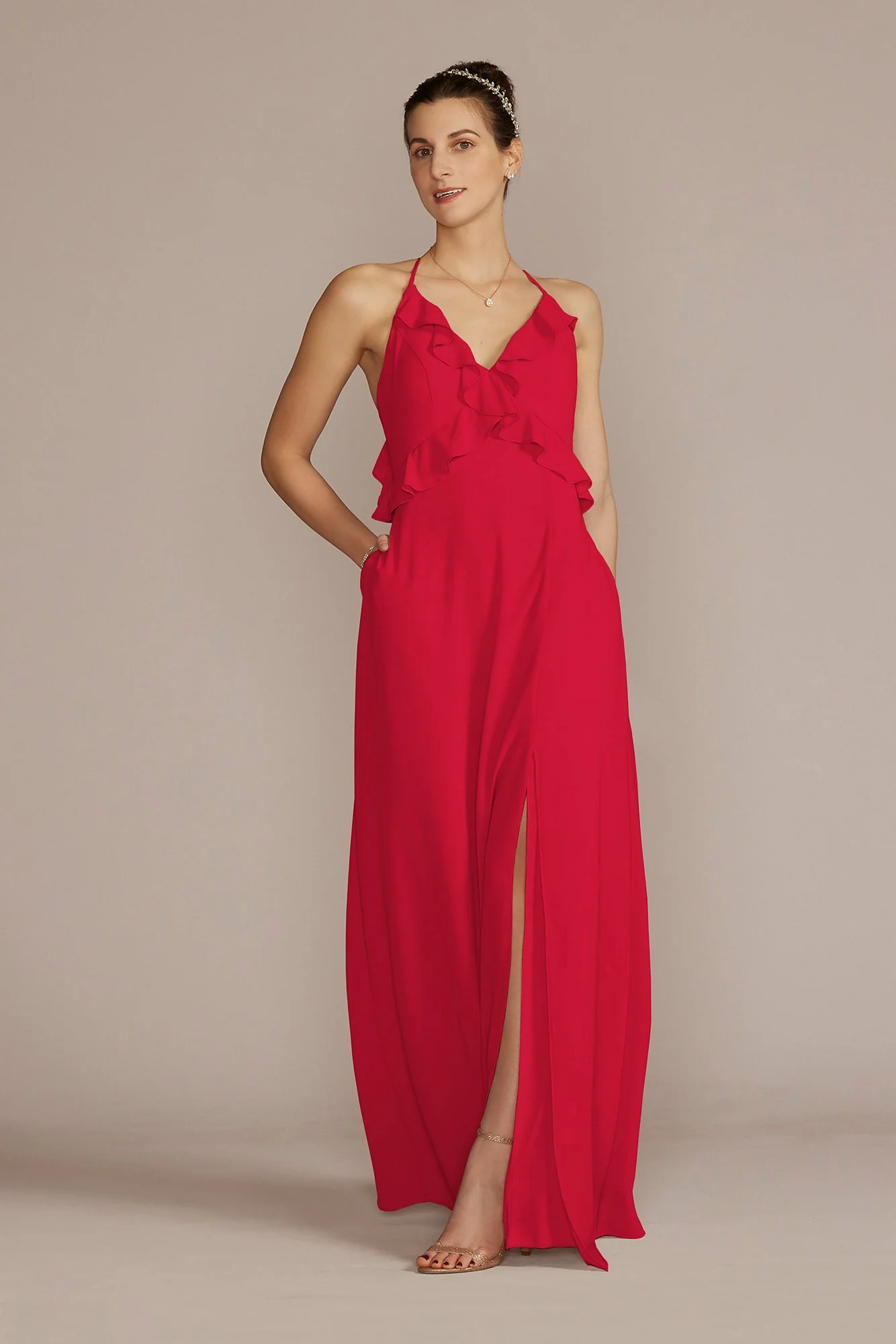 Chiffon Ruffle Empire Waist Dress - Image 52