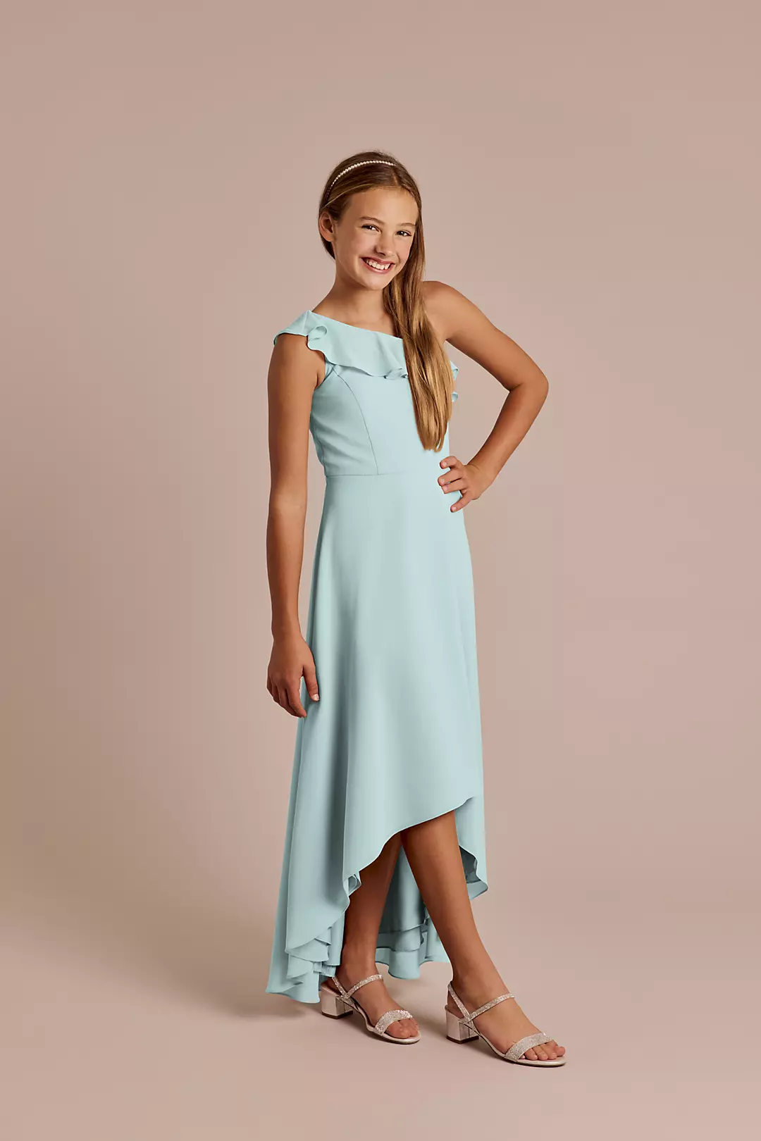 Chiffon Ruffle One-Shoulder High-Low Junior Dress - Image 31