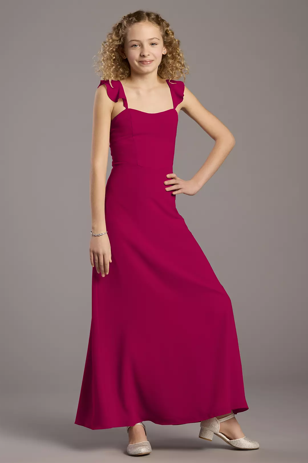 Chiffon Ruffle Strap A-Line Girls Dress