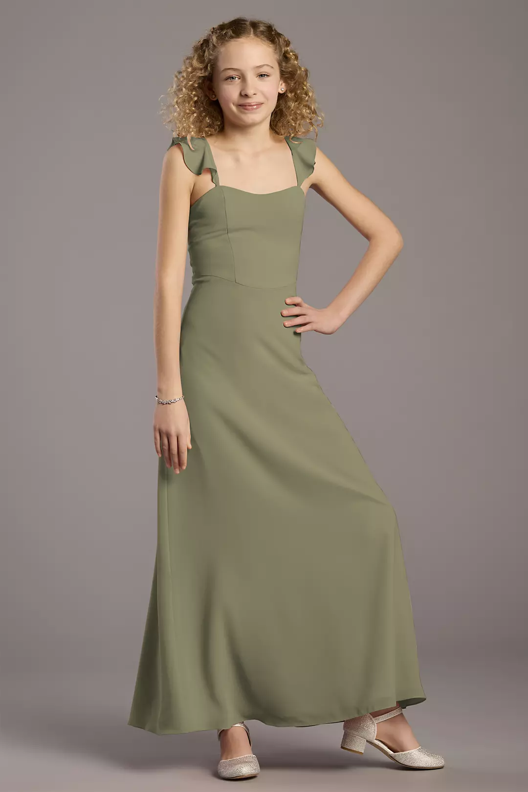Chiffon Ruffle Strap A-Line Girls Dress - Image 11