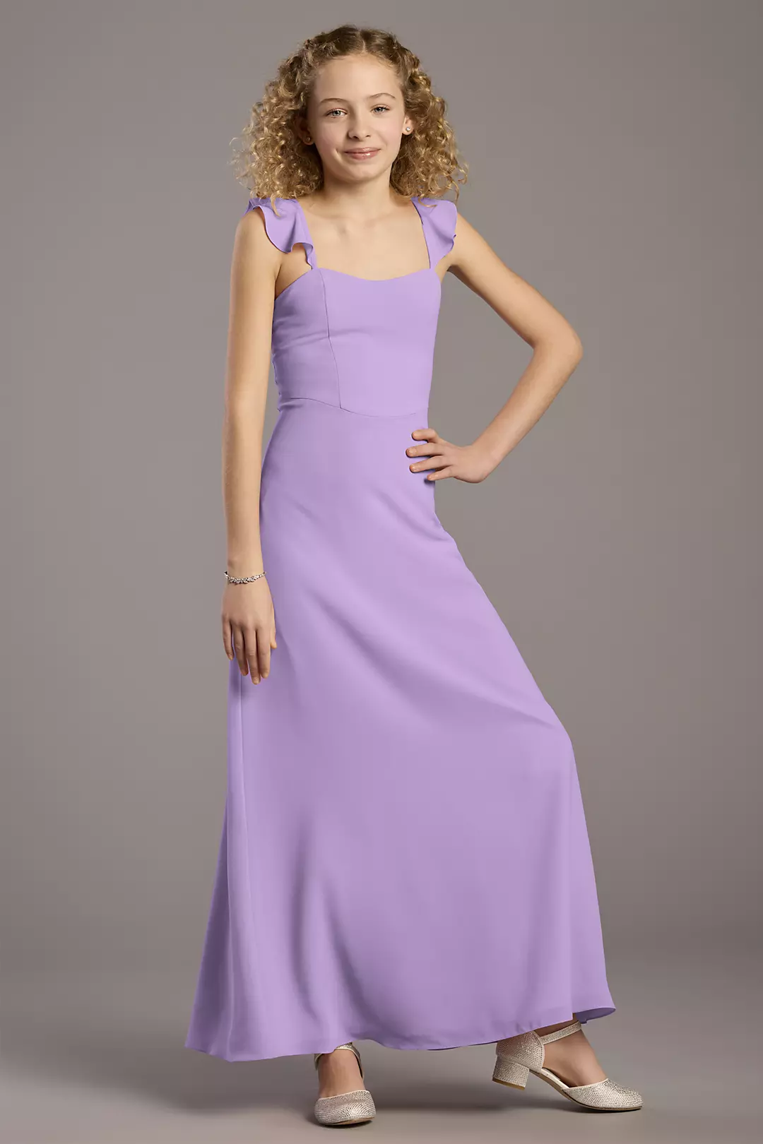 Chiffon Ruffle Strap A-Line Girls Dress - Image 6