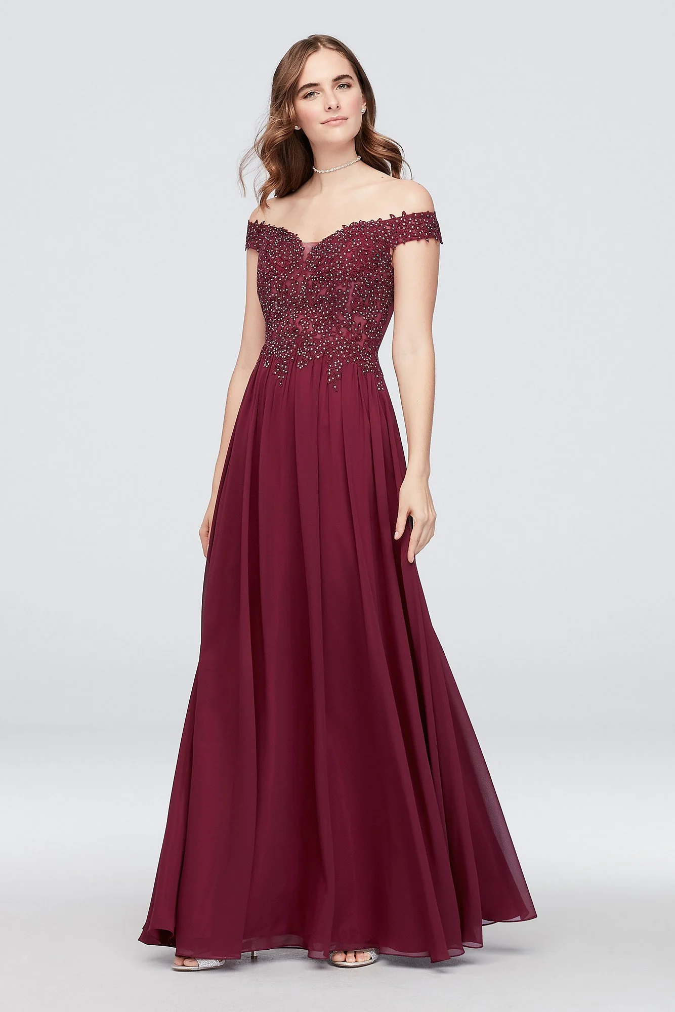 Chiffon Sheath Dress with Sheer Corded Lace Bodice - Image 2