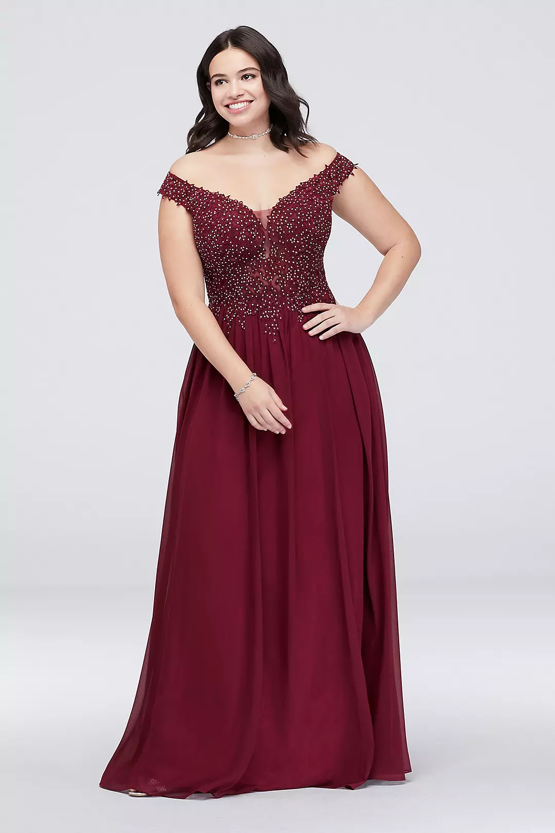 Chiffon Sheath Dress with Sheer Corded Lace Bodice - Image 3