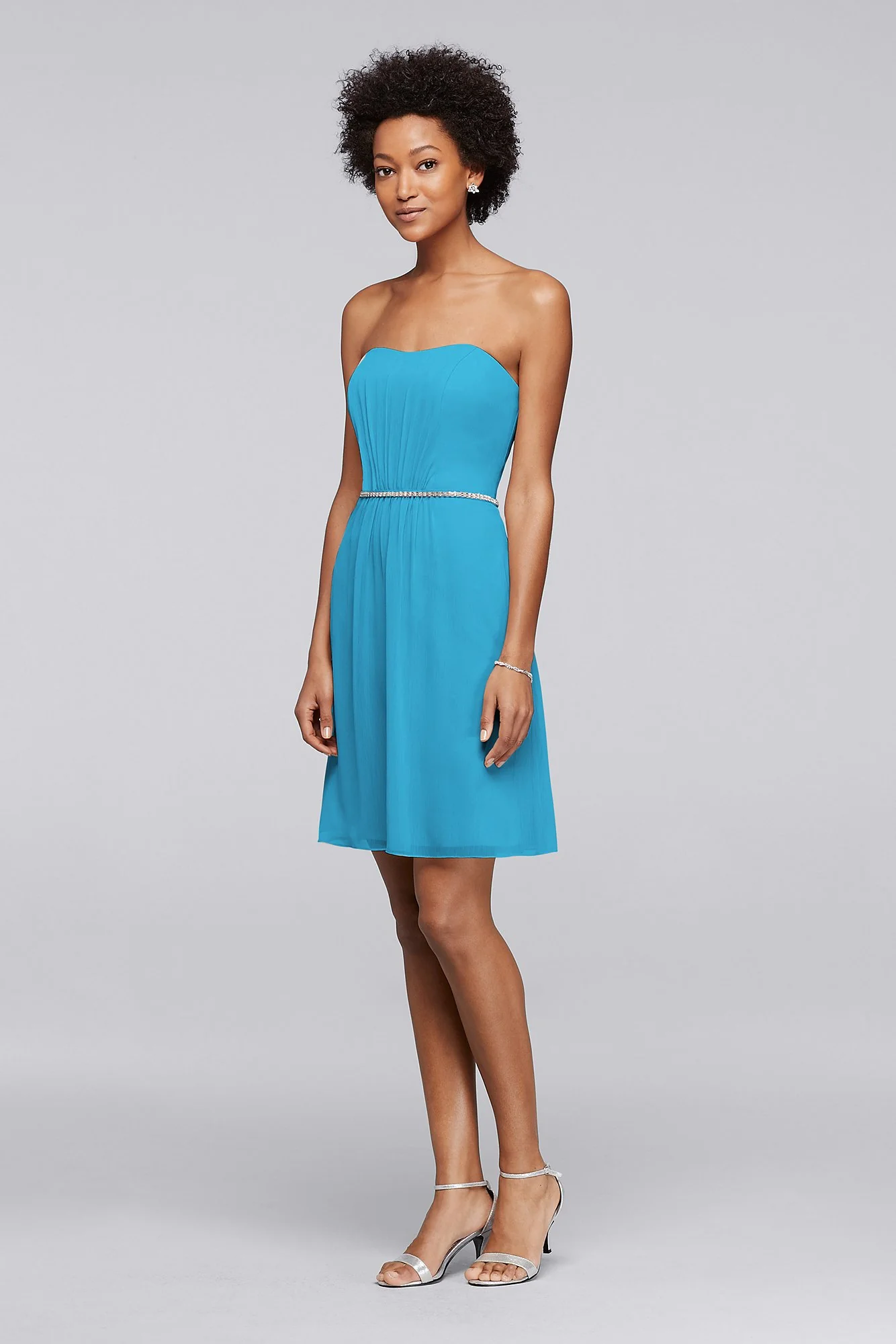 Chiffon Short Bridesmaid Dress with Beaded Belt - Image 10