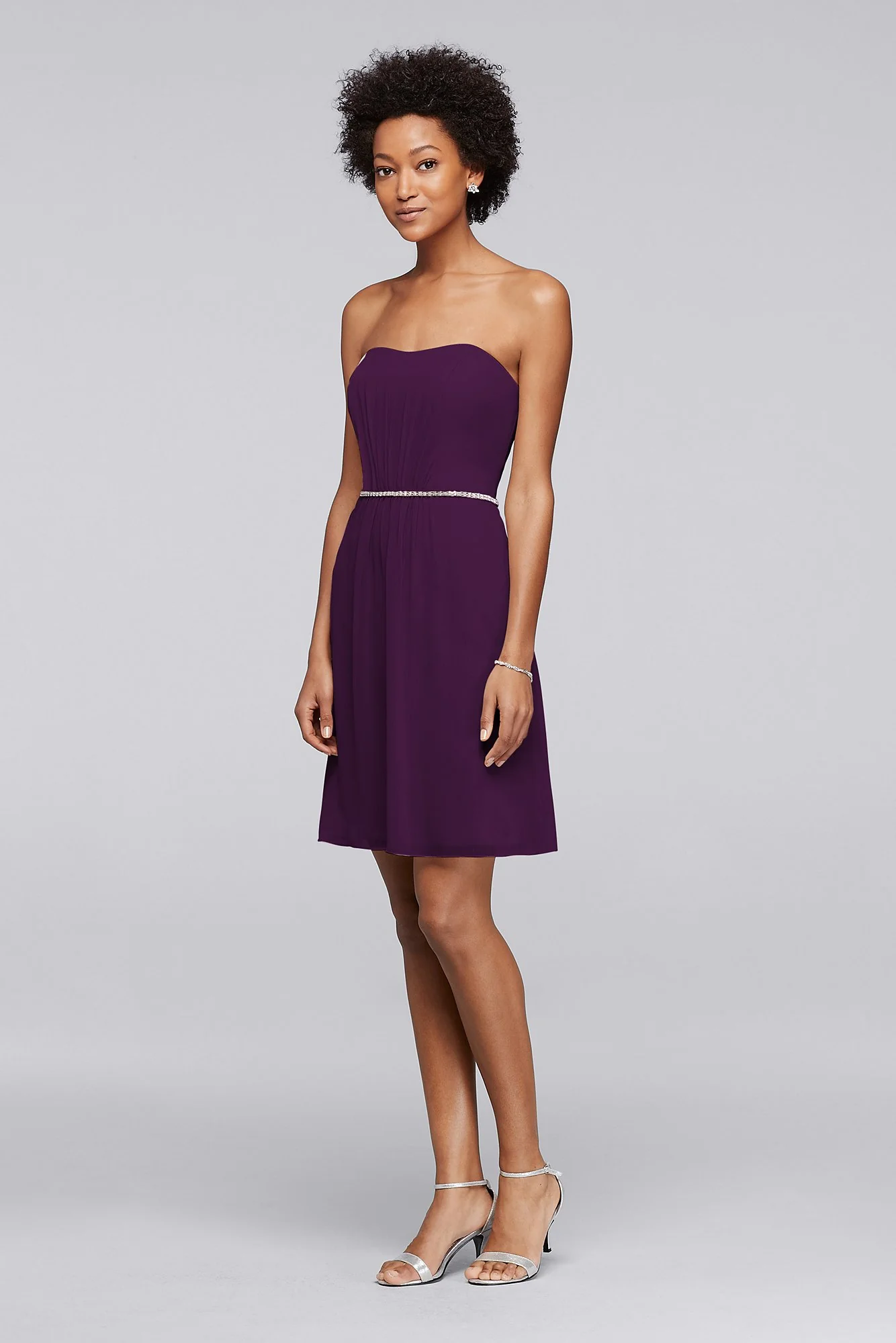 Chiffon Short Bridesmaid Dress with Beaded Belt - Image 11
