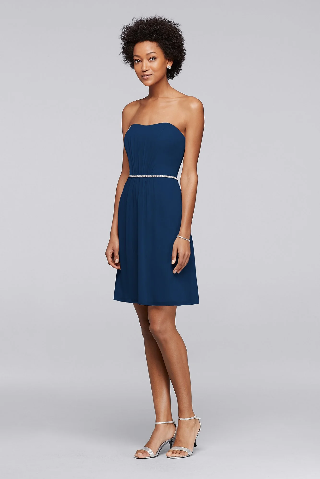 Chiffon Short Bridesmaid Dress with Beaded Belt - Image 2