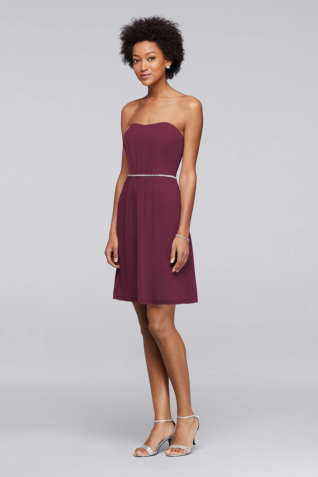 Chiffon Short Bridesmaid Dress with Beaded Belt - Image 3