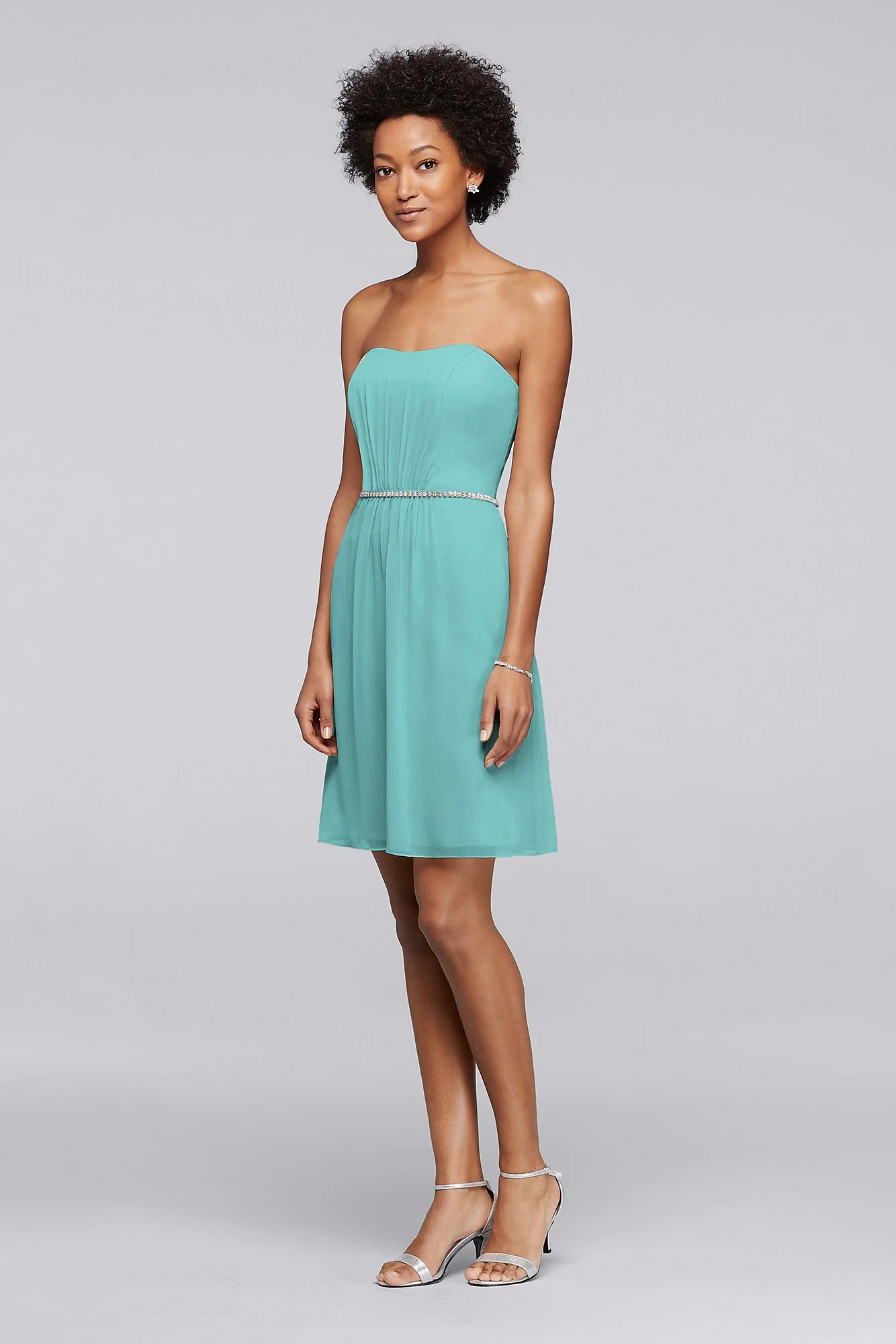 Chiffon Short Bridesmaid Dress with Beaded Belt - Image 4