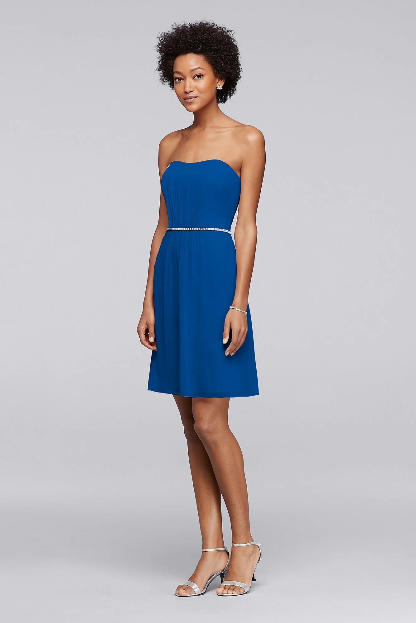 Chiffon Short Bridesmaid Dress with Beaded Belt - Image 5