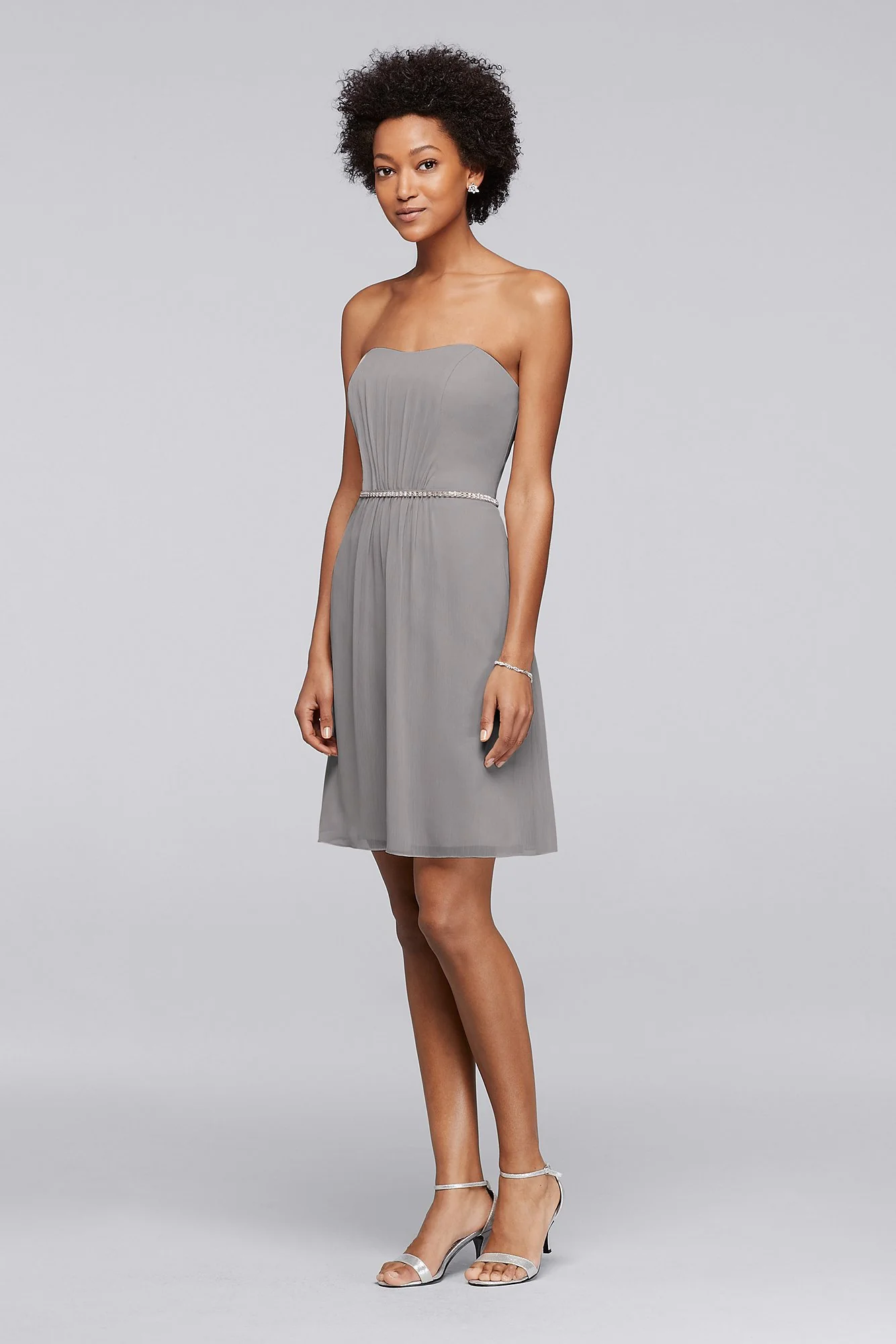 Chiffon Short Bridesmaid Dress with Beaded Belt - Image 7