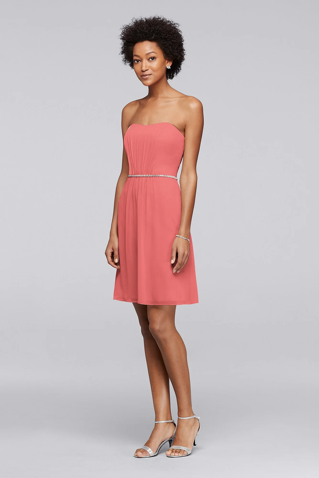 Chiffon Short Bridesmaid Dress with Beaded Belt - Image 9