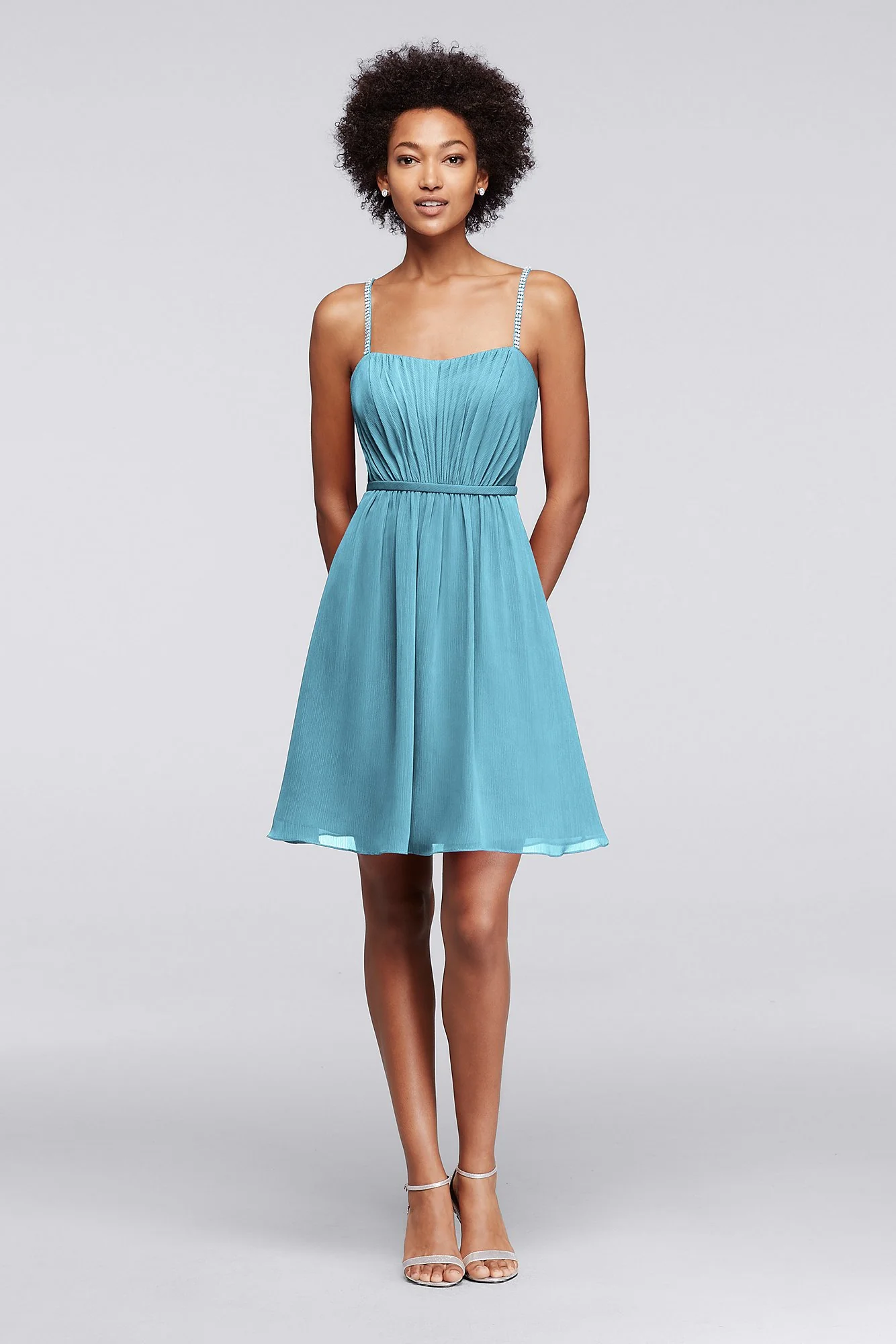 Chiffon Short Bridesmaid Dress with Pleating - Image 27