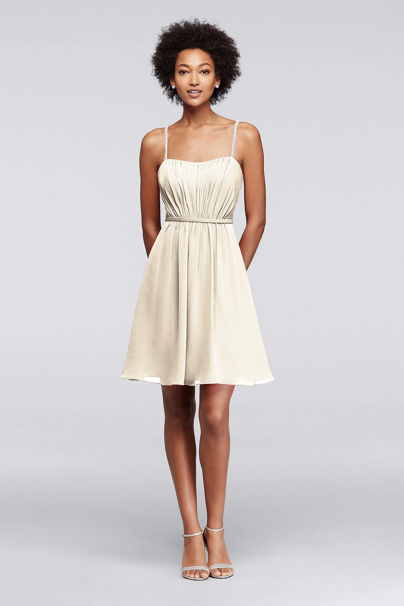 Chiffon Short Bridesmaid Dress with Pleating - Image 30