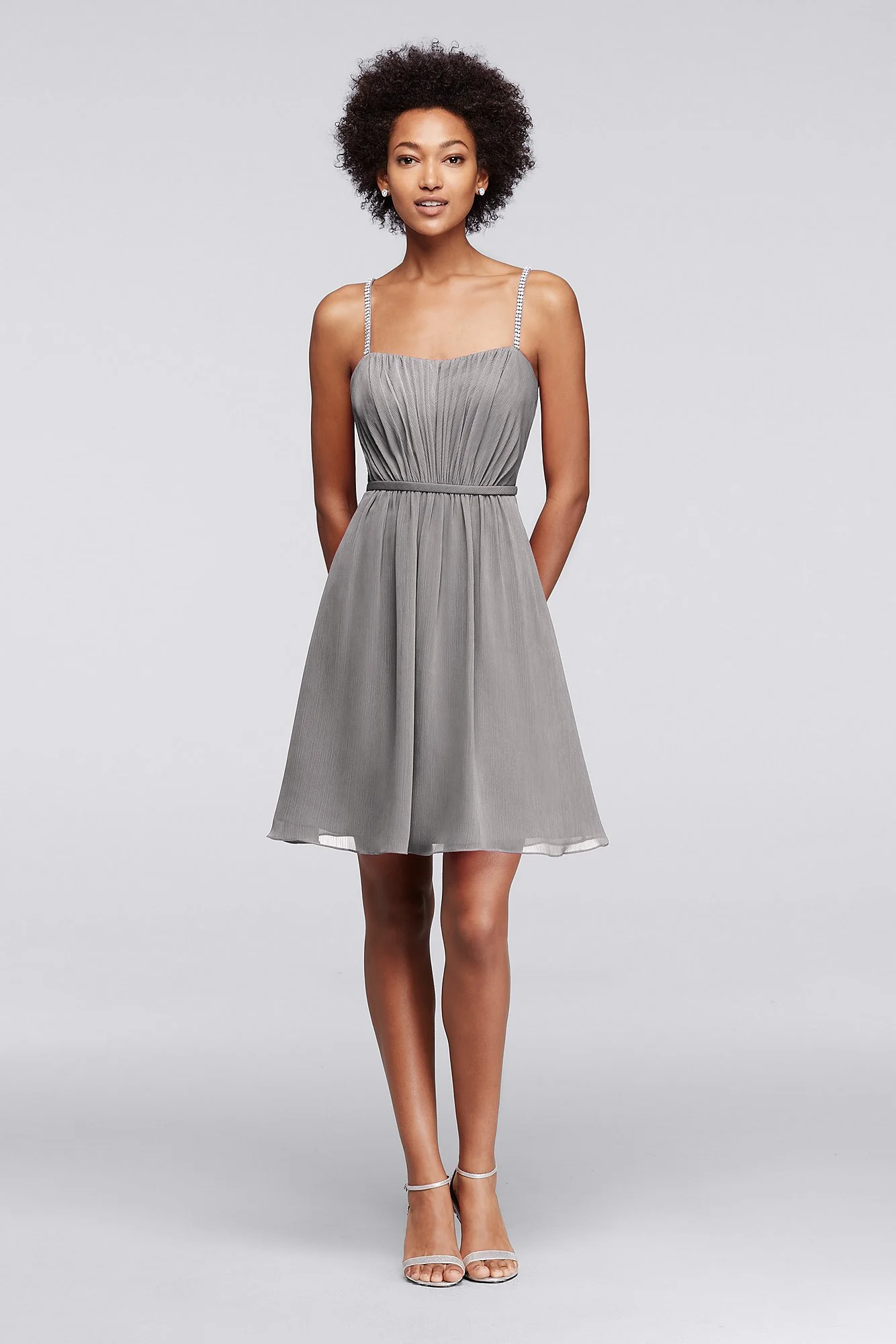 Chiffon Short Bridesmaid Dress with Pleating - Image 69