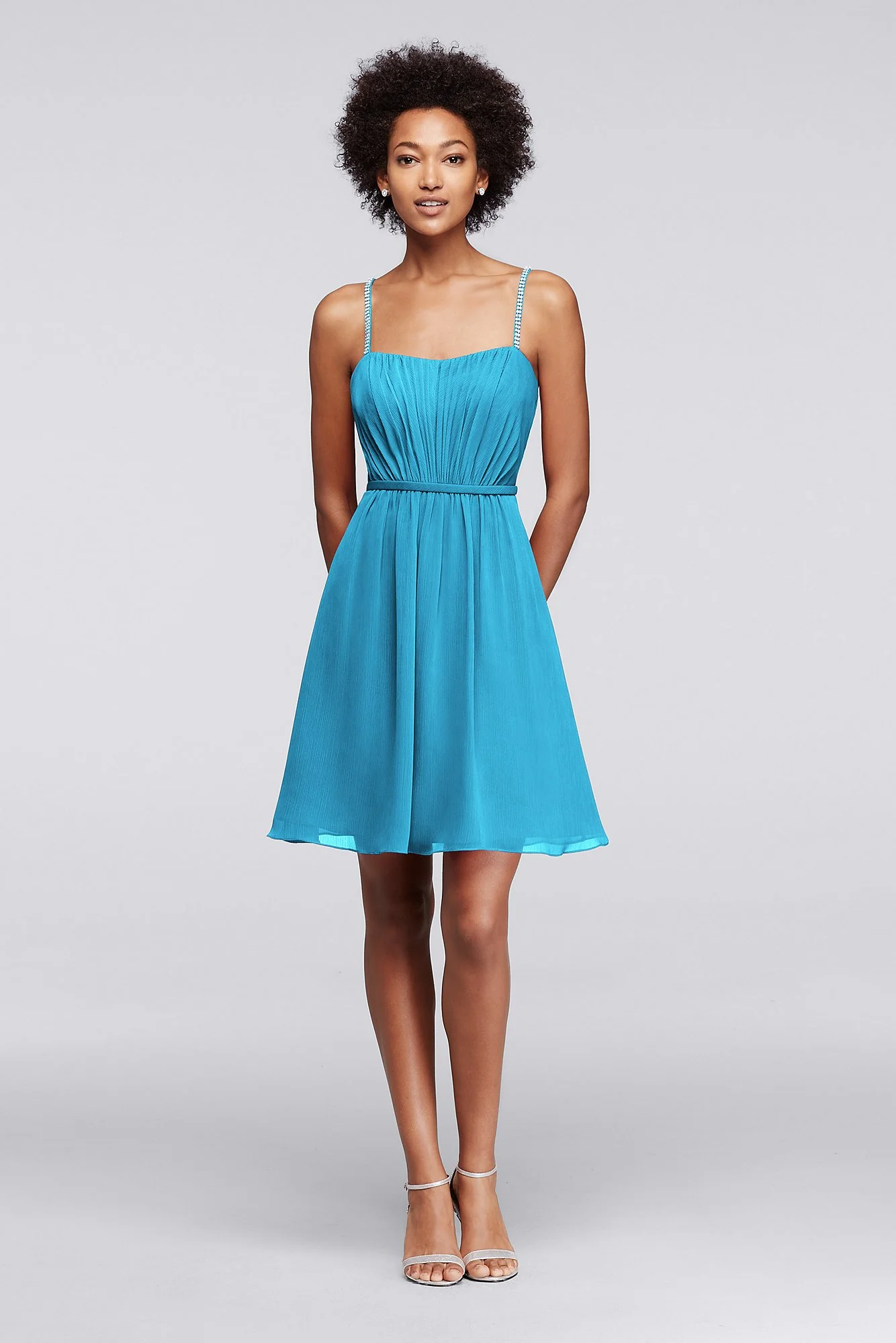 Chiffon Short Bridesmaid Dress with Pleating - Image 76