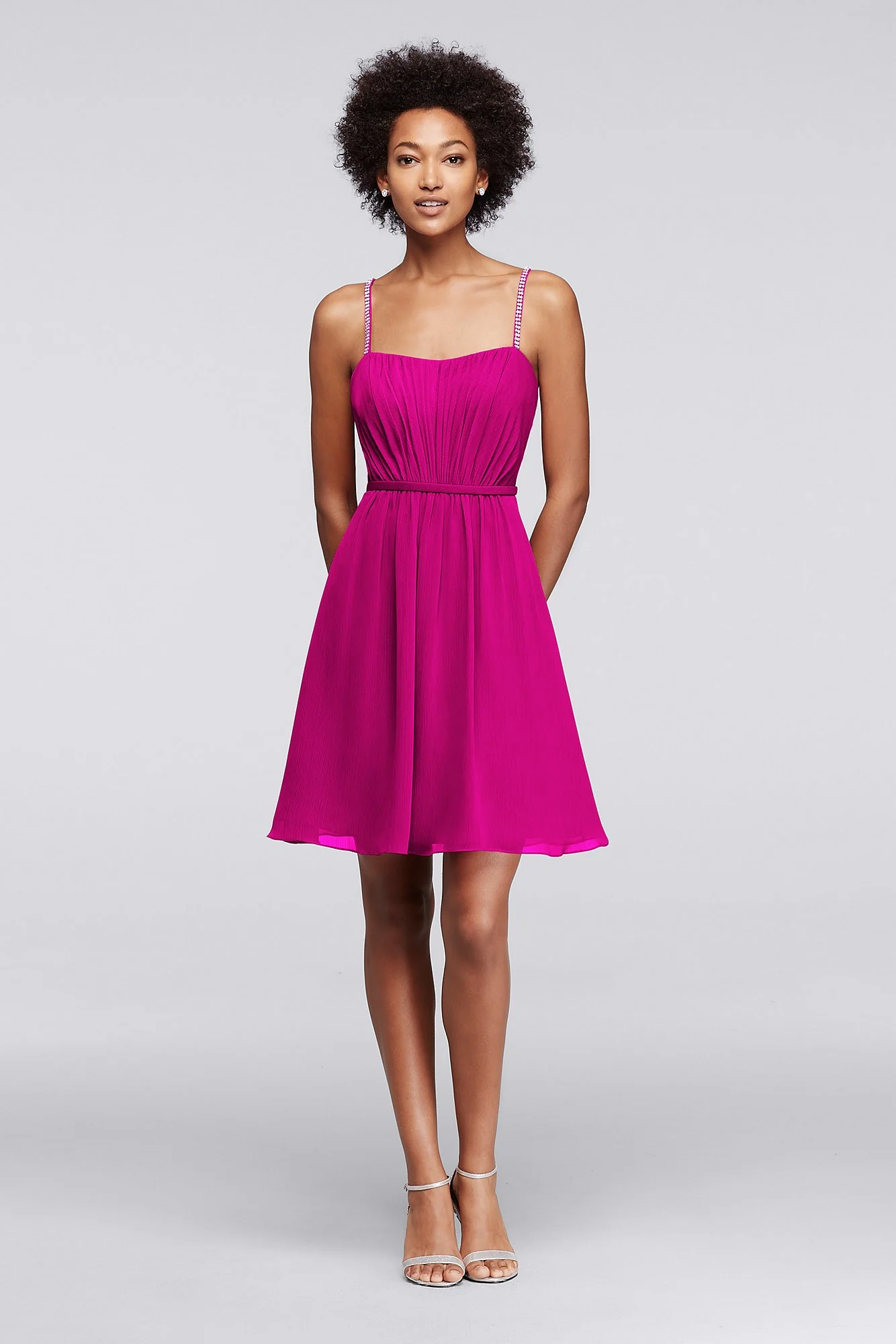 Chiffon Short Bridesmaid Dress with Pleating - Image 77