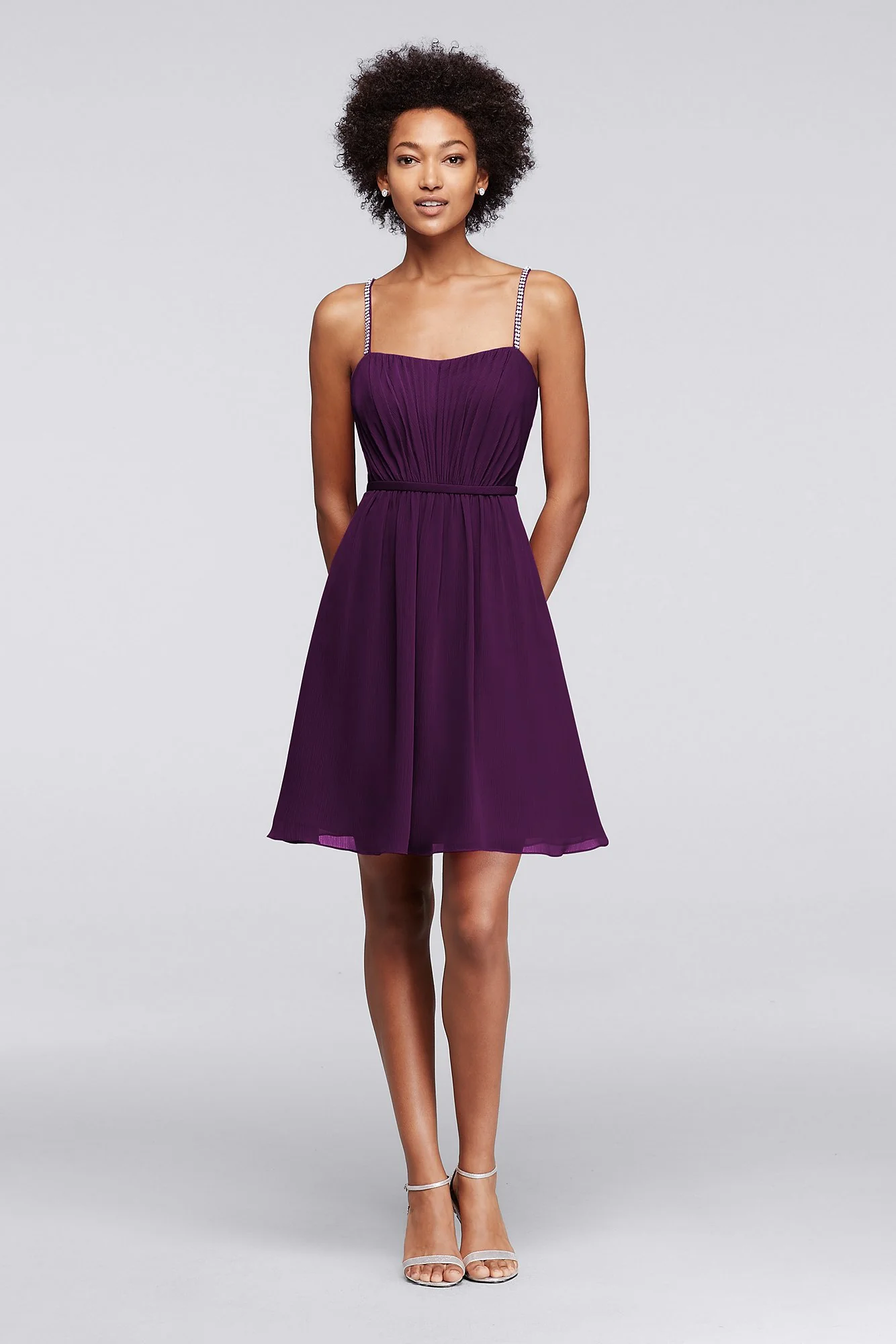 Chiffon Short Bridesmaid Dress with Pleating - Image 85