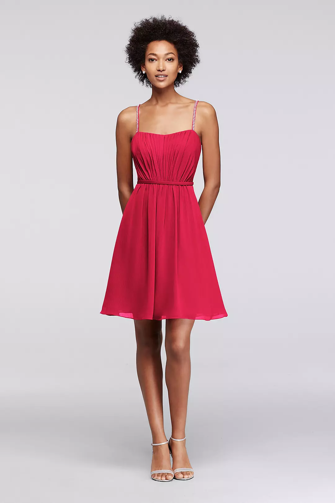 Chiffon Short Bridesmaid Dress with Pleating - Image 99