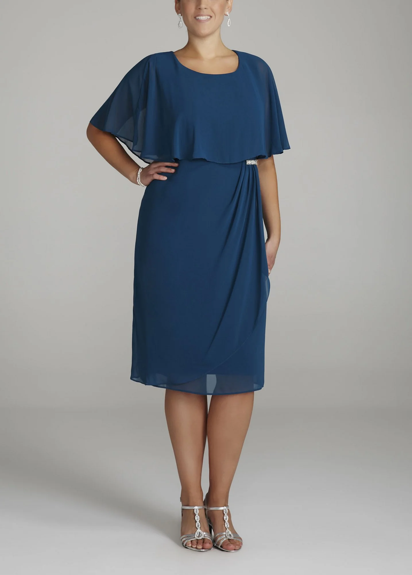 Chiffon Short Caplet Dress with Brooch