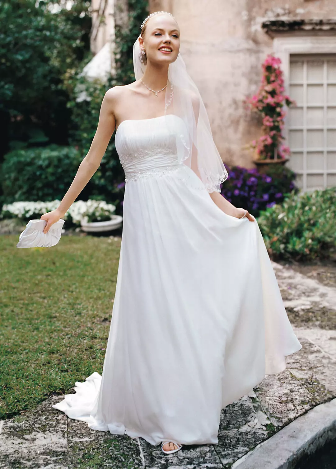 Chiffon Soft Gown with Beaded Lace on Empire Waist - Image 2