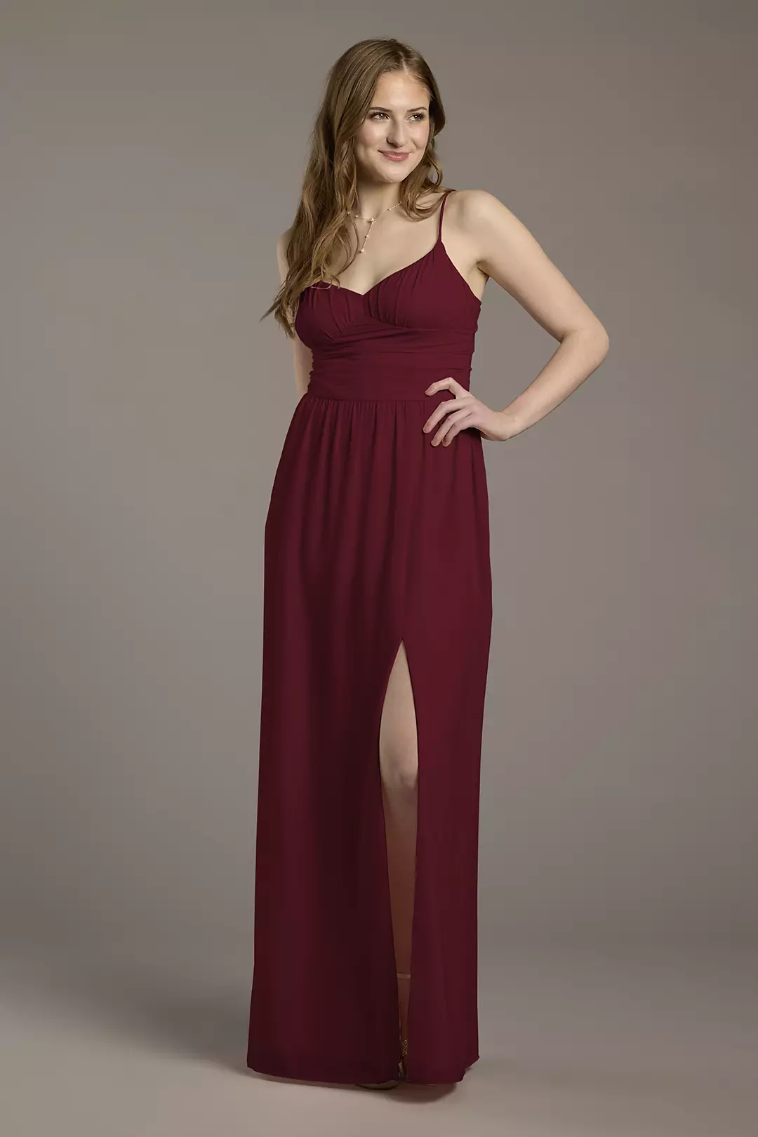 Chiffon Spaghetti Strap A-Line Dress with Slit - Image 10