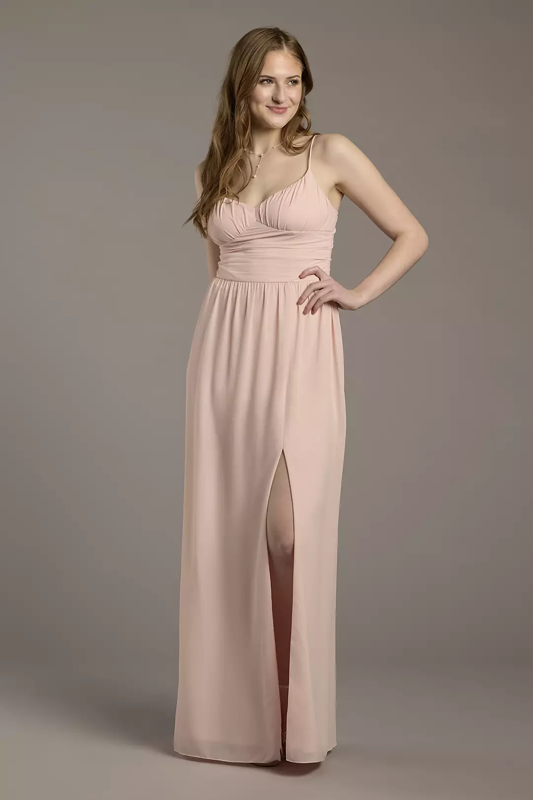 Chiffon Spaghetti Strap A-Line Dress with Slit - Image 13