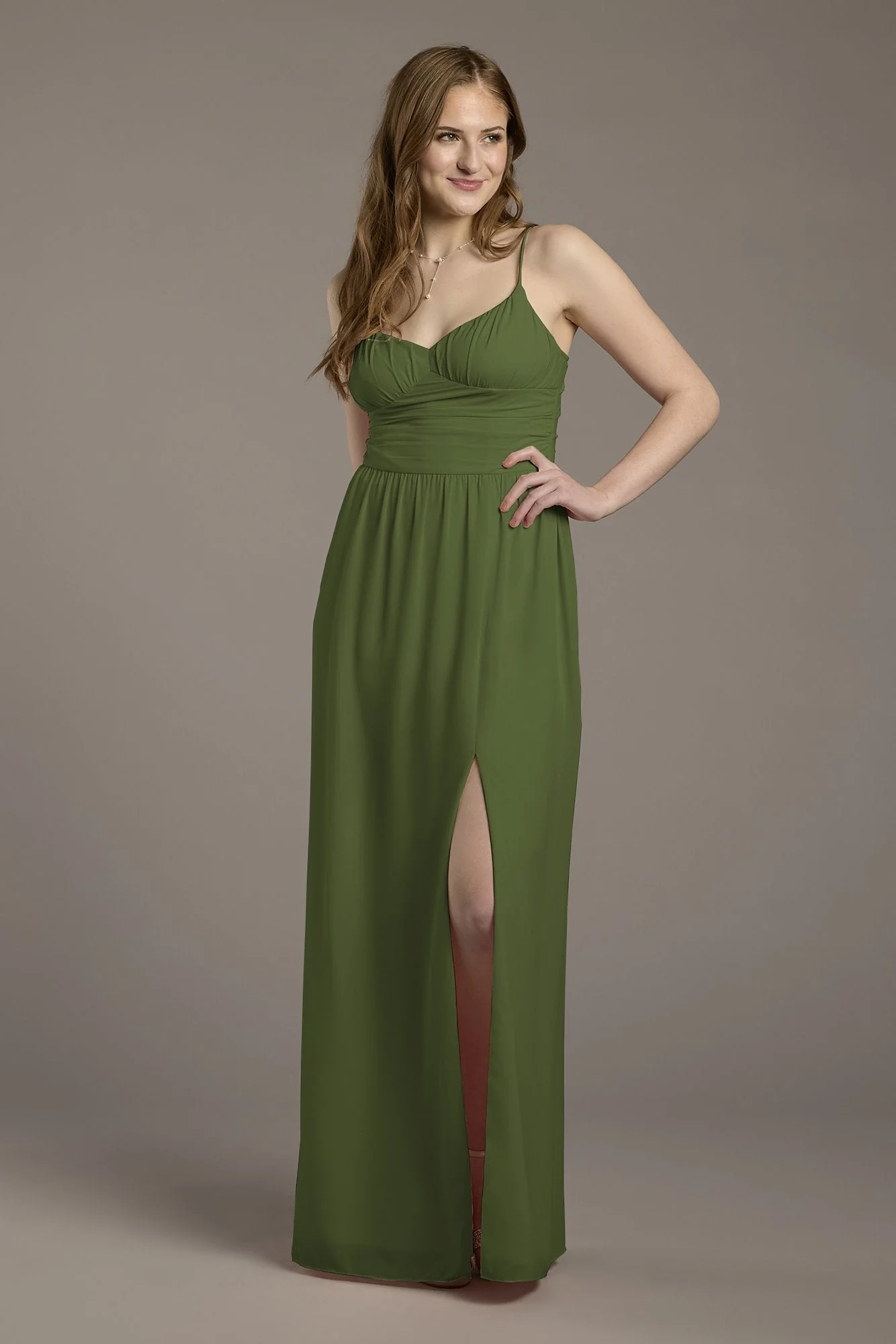 Chiffon Spaghetti Strap A-Line Dress with Slit - Image 3
