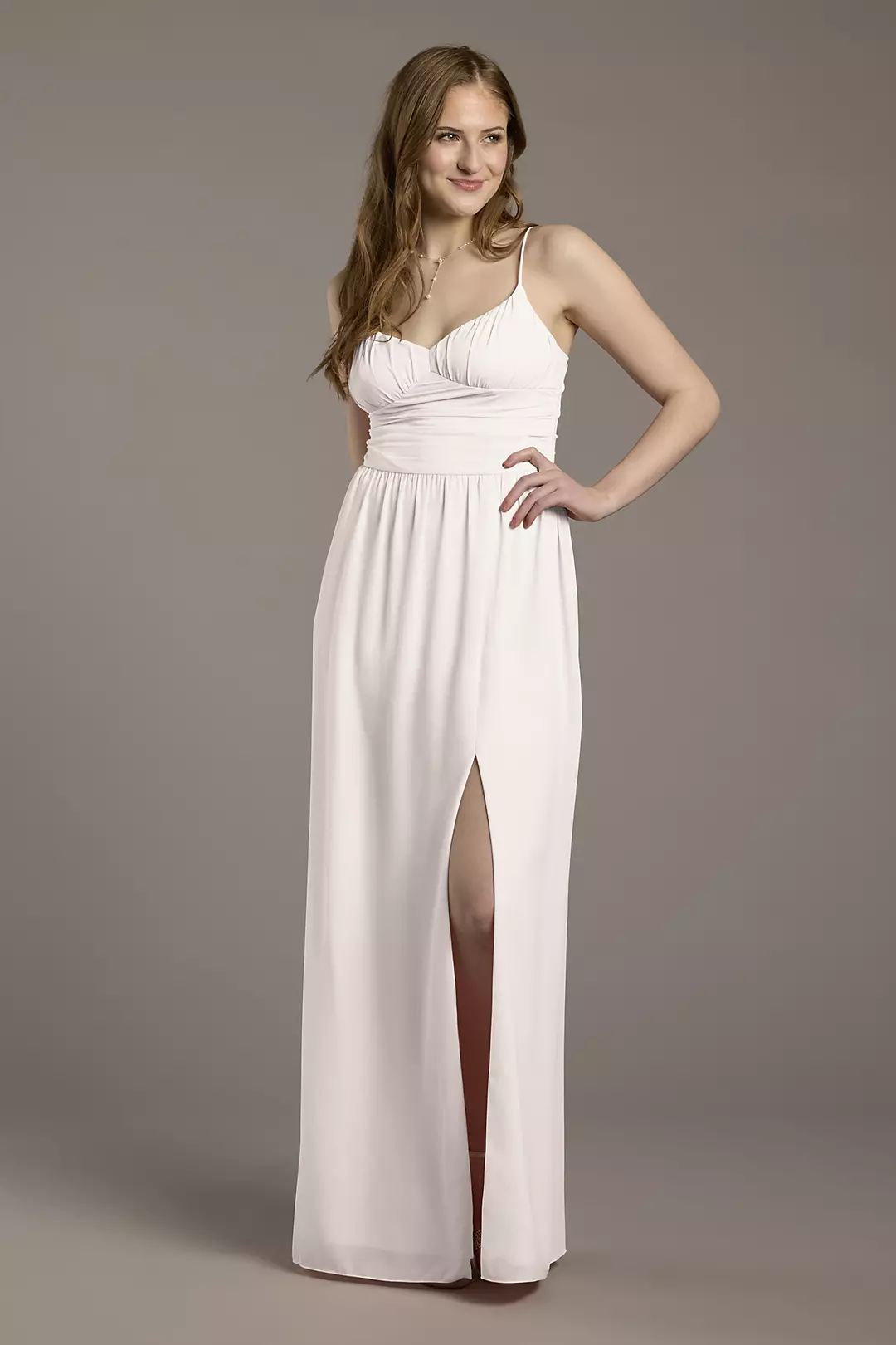 Chiffon Spaghetti Strap A-Line Dress with Slit - Image 4